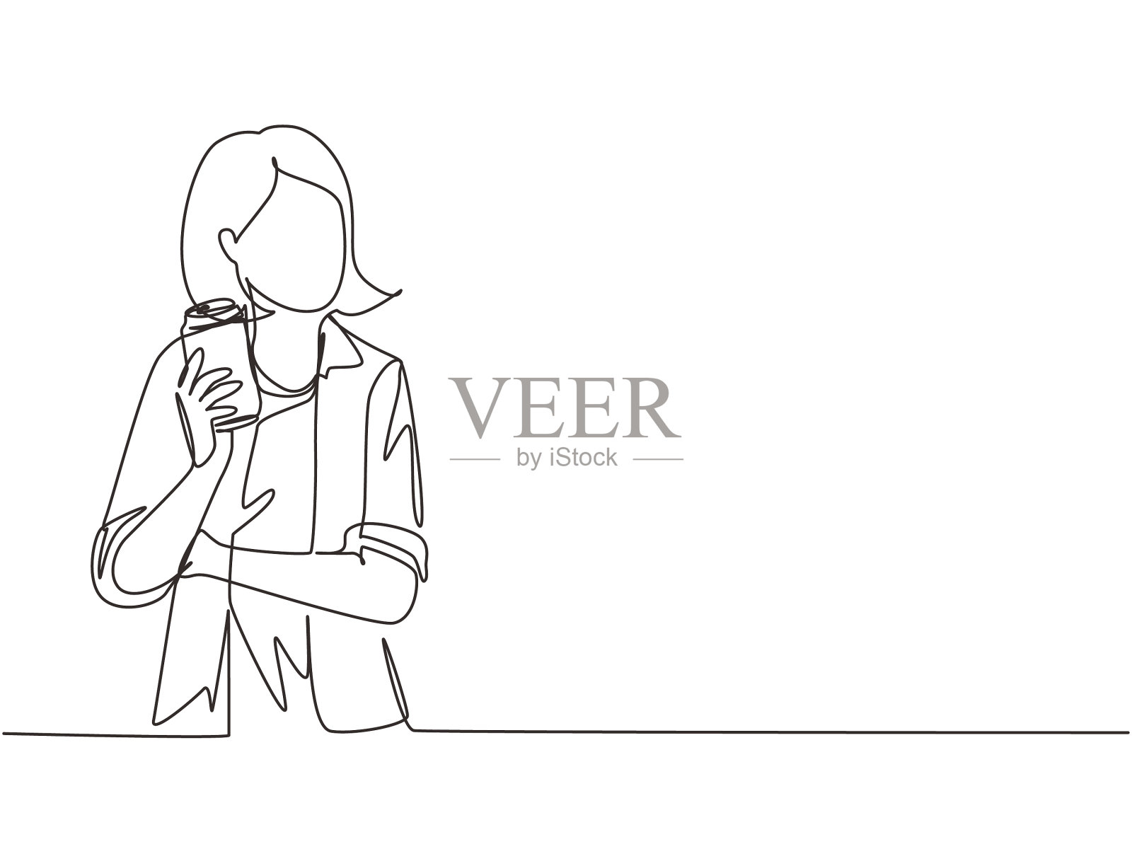 单线画女人手示汽水设计元素图片