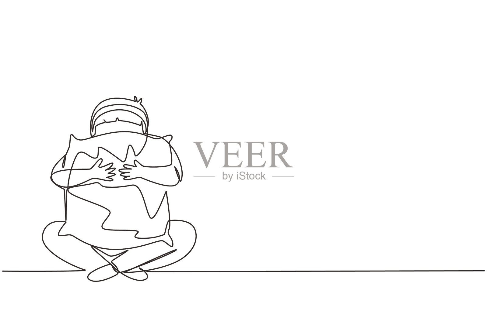 单线连续画小男孩抱设计元素图片