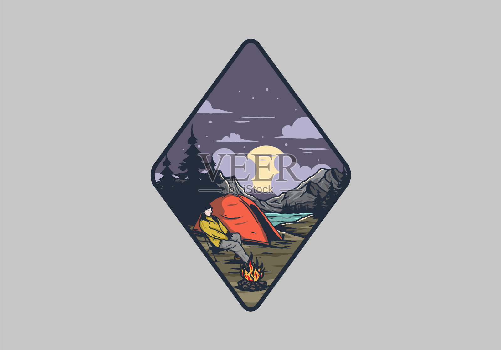 夜营独画插画图片素材