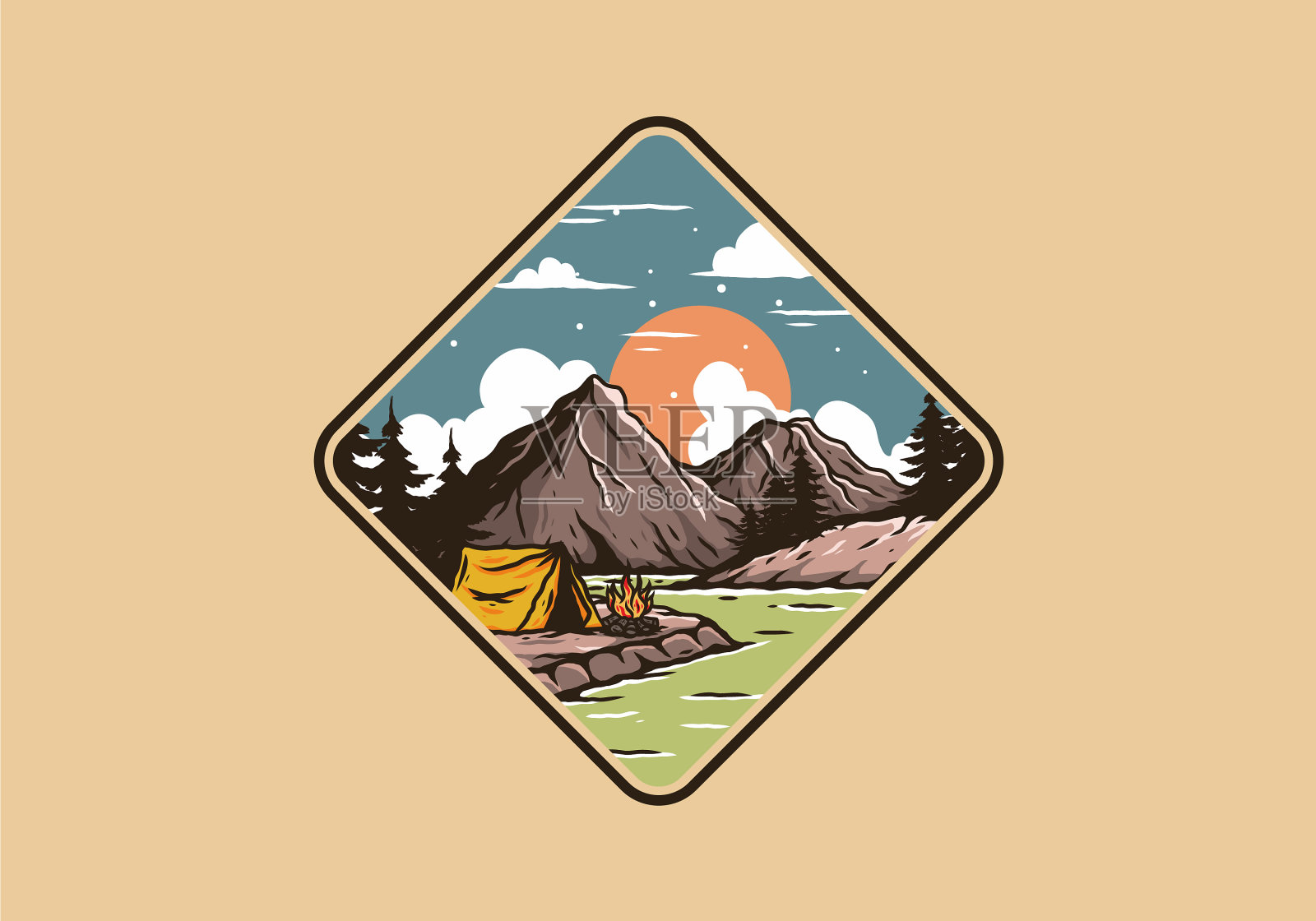 山湖野营画插画图片素材