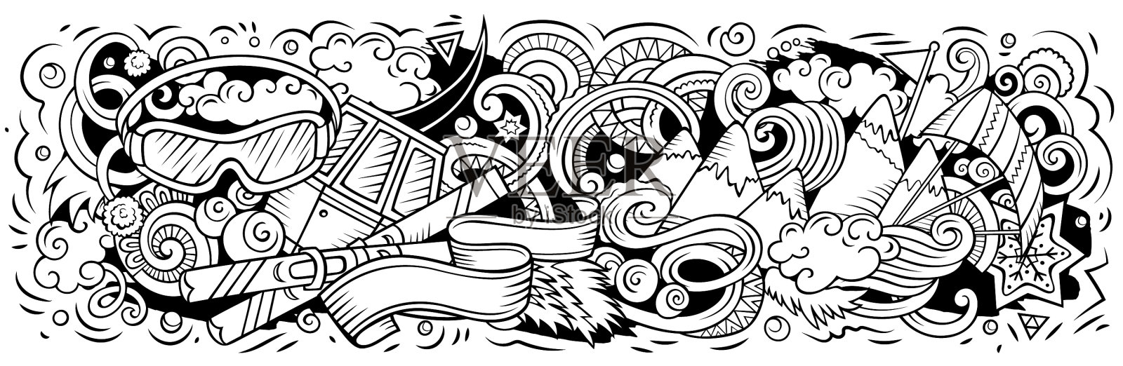 滑雪胜地手绘卡通涂鸦设计元素图片