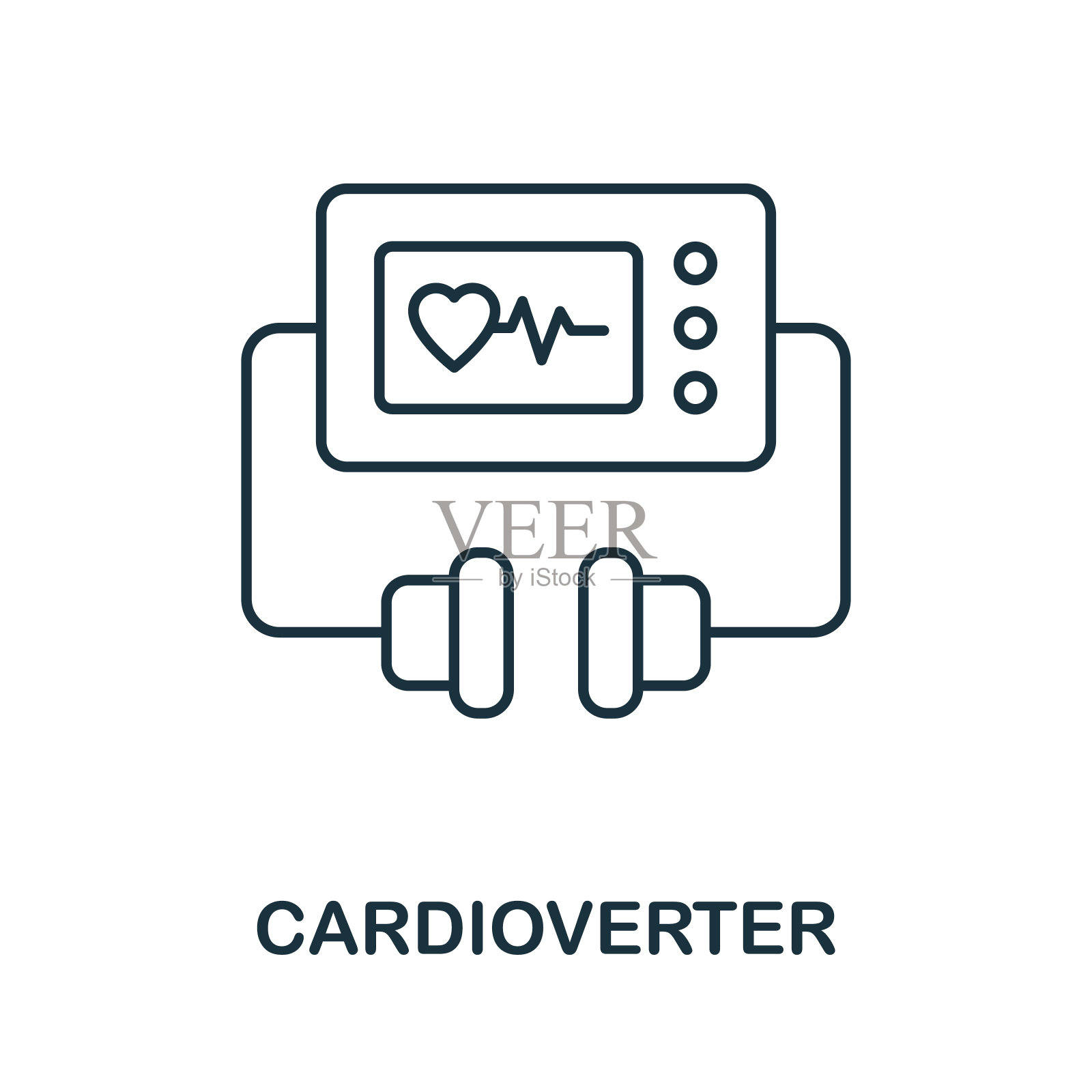 心律转变器图标。线条元素来自医疗设备收集。线性心血管图标标志的网页设计，信息图和更多。插画图片素材