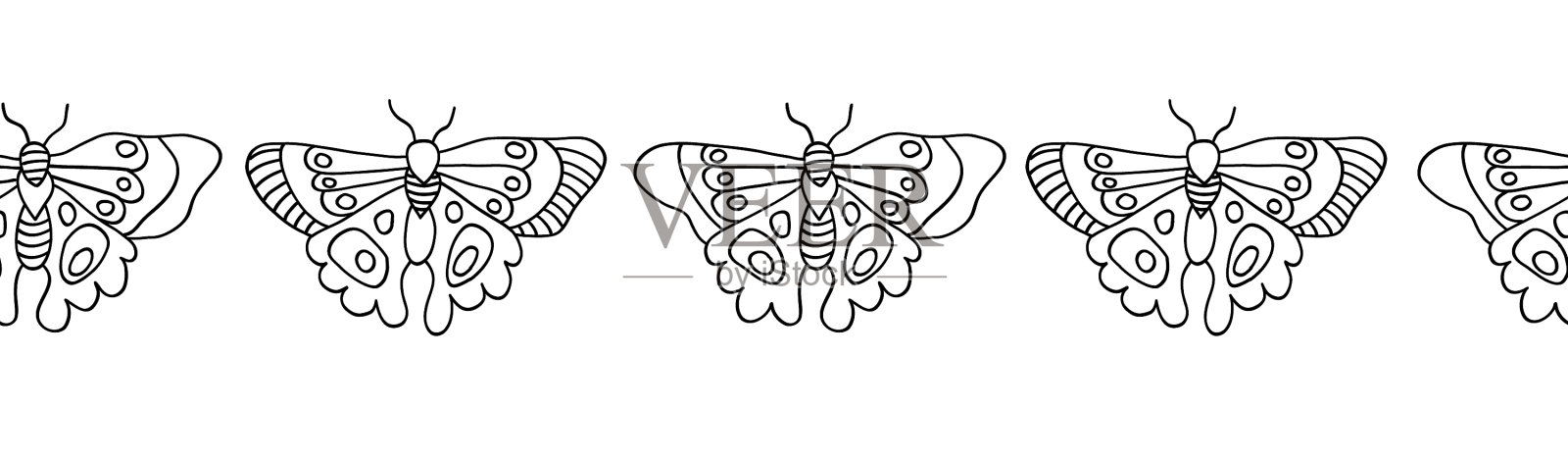 蝴蝶着色边界无缝图案插画图片素材