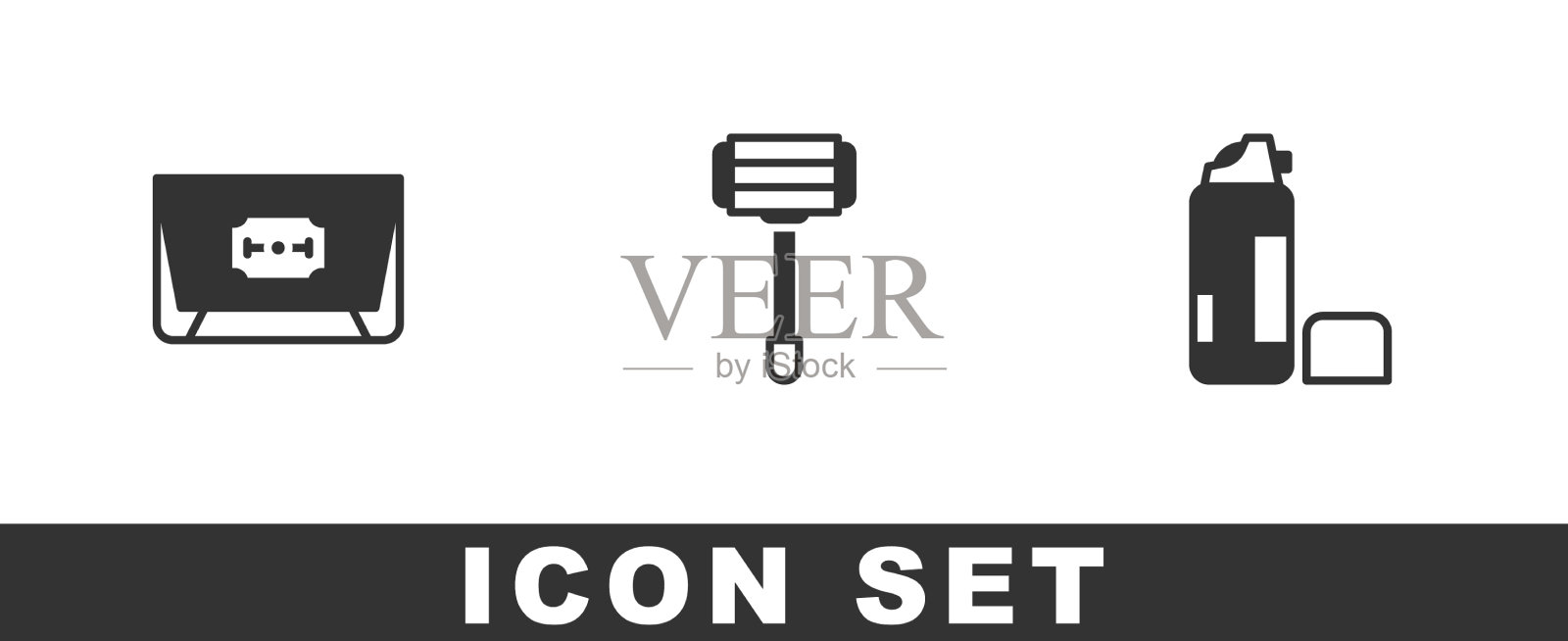 设置刀片剃须刀剃须和凝胶泡沫图标图标素材