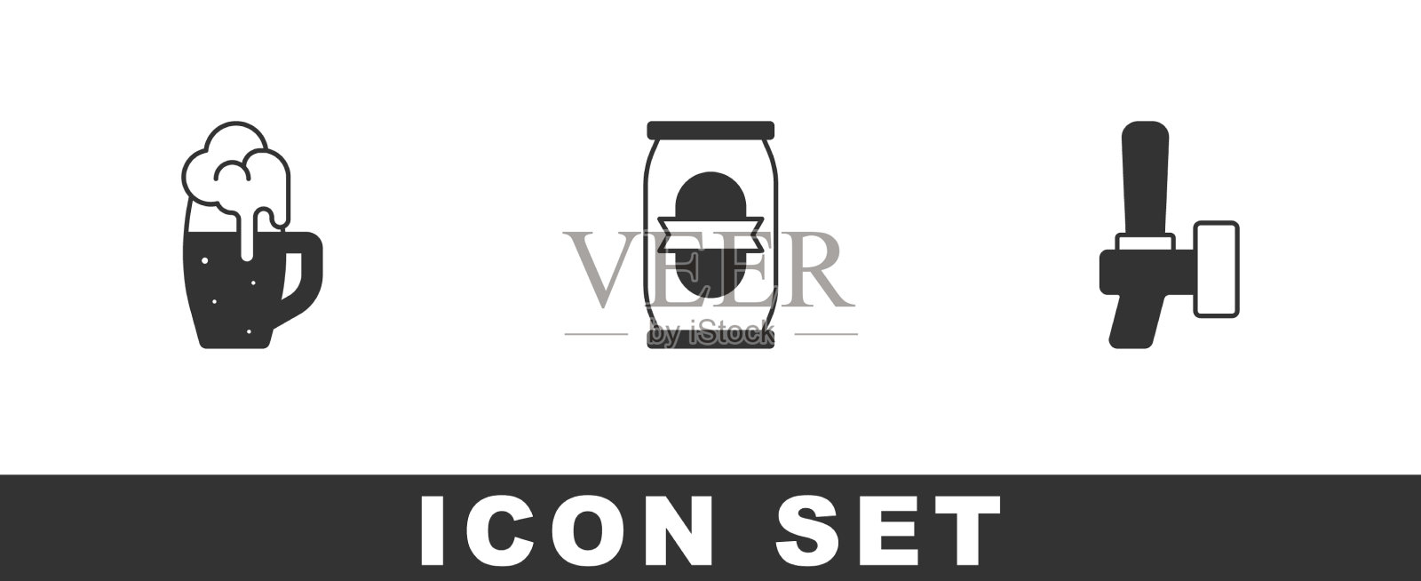 设置啤酒杯啤酒罐和点击图标图标素材