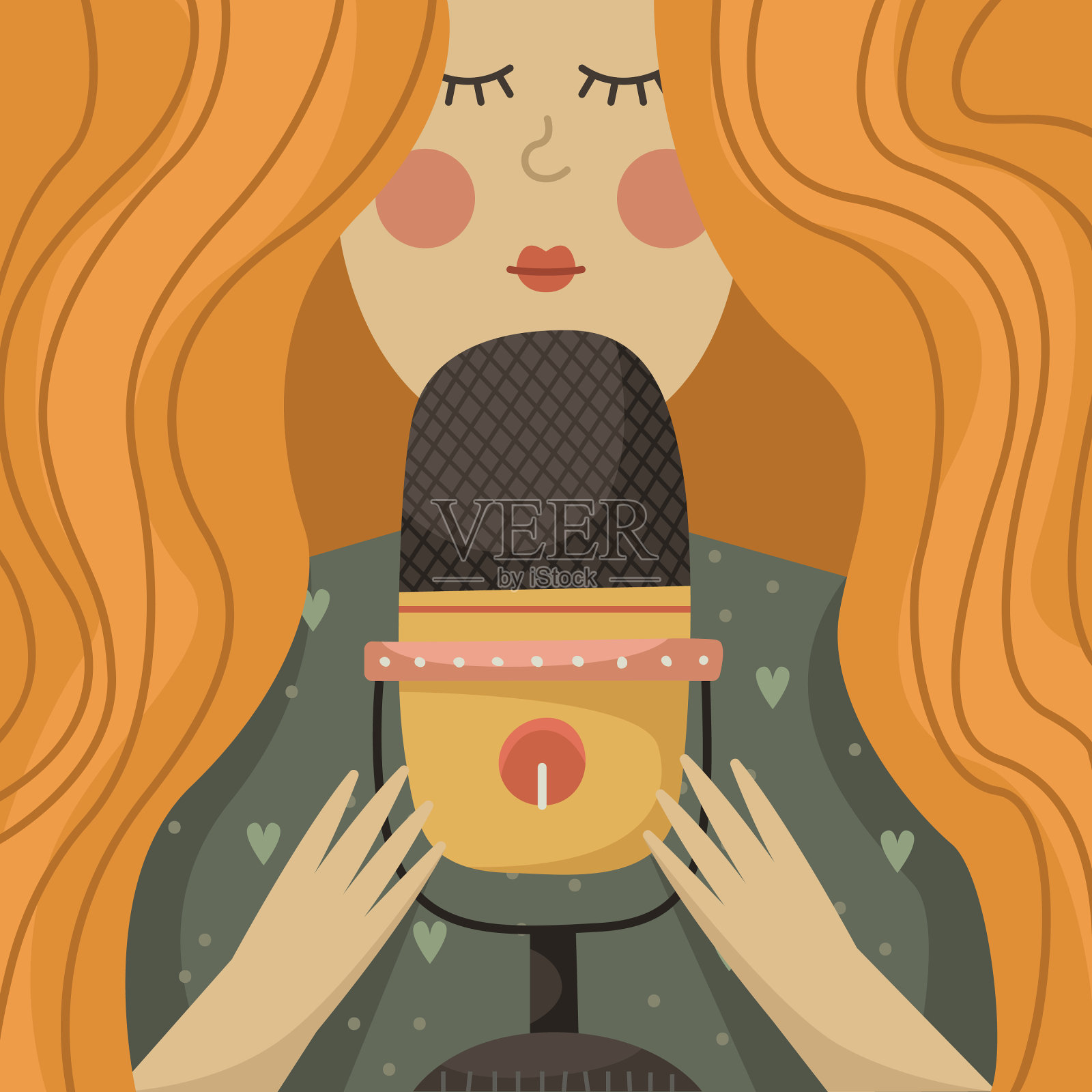 一个女孩录制播客，博客，一个现代插画图片素材