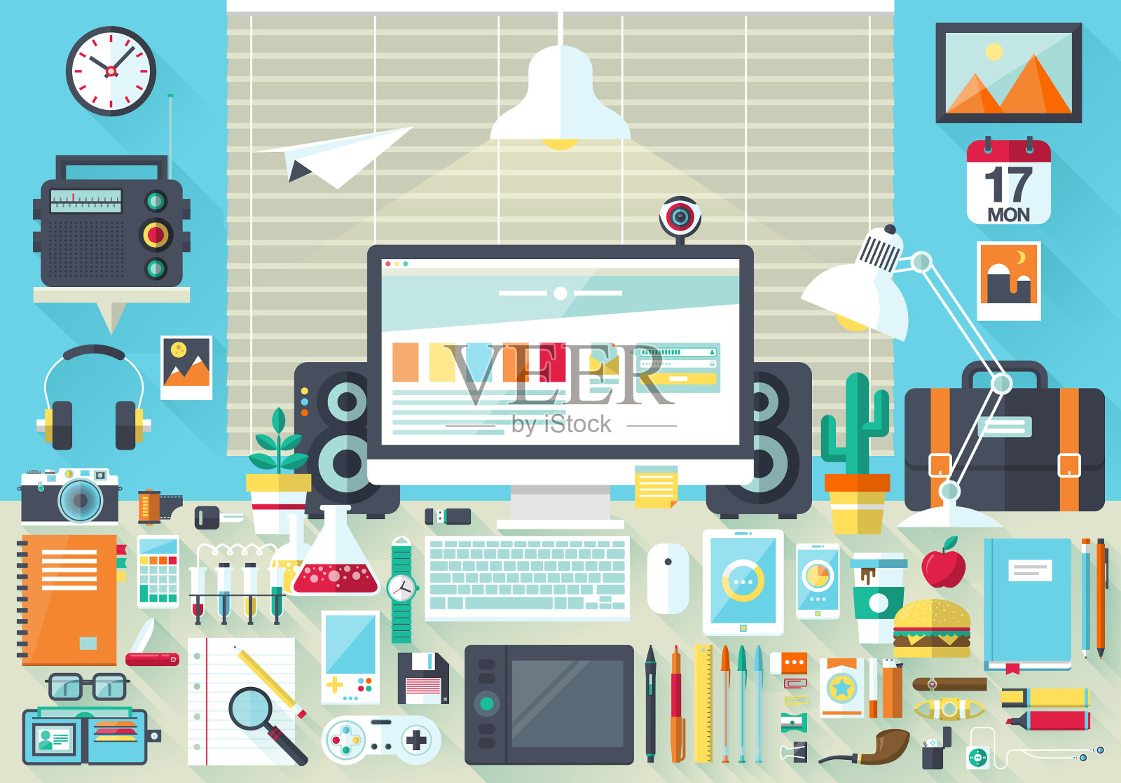 扁平化办公工作区插画图片素材