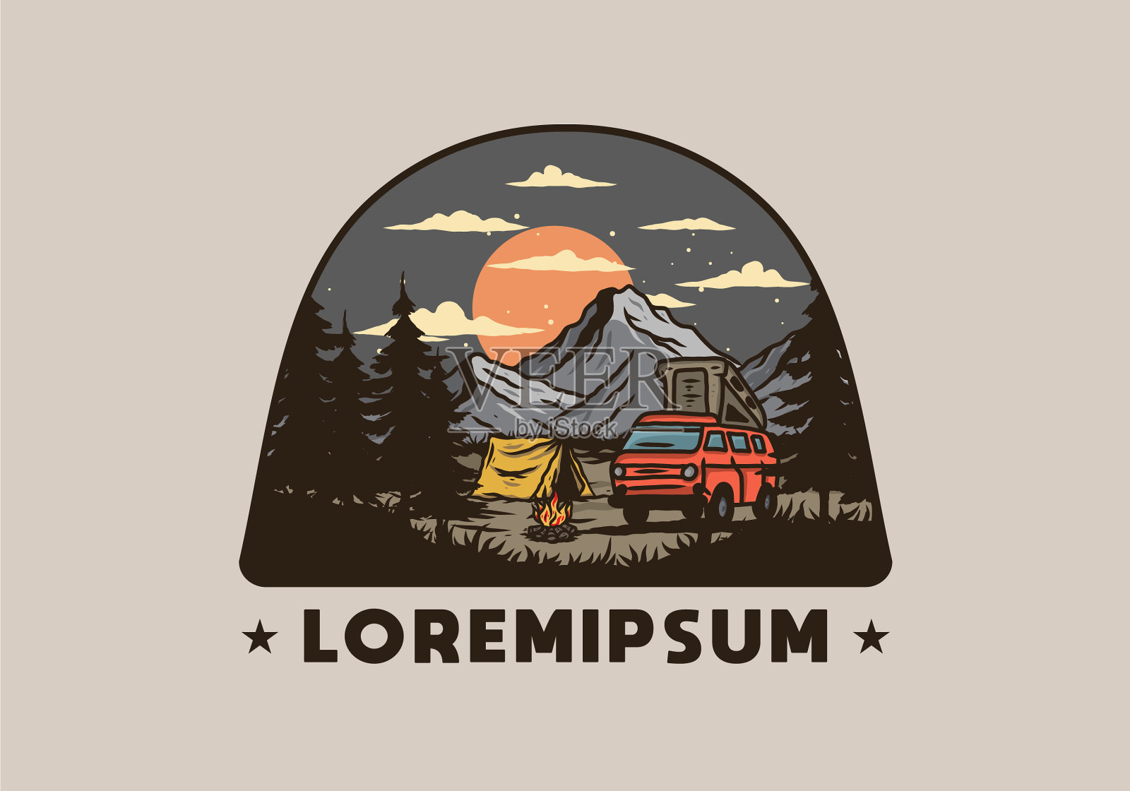 夜间登山露营车绘图插画图片素材
