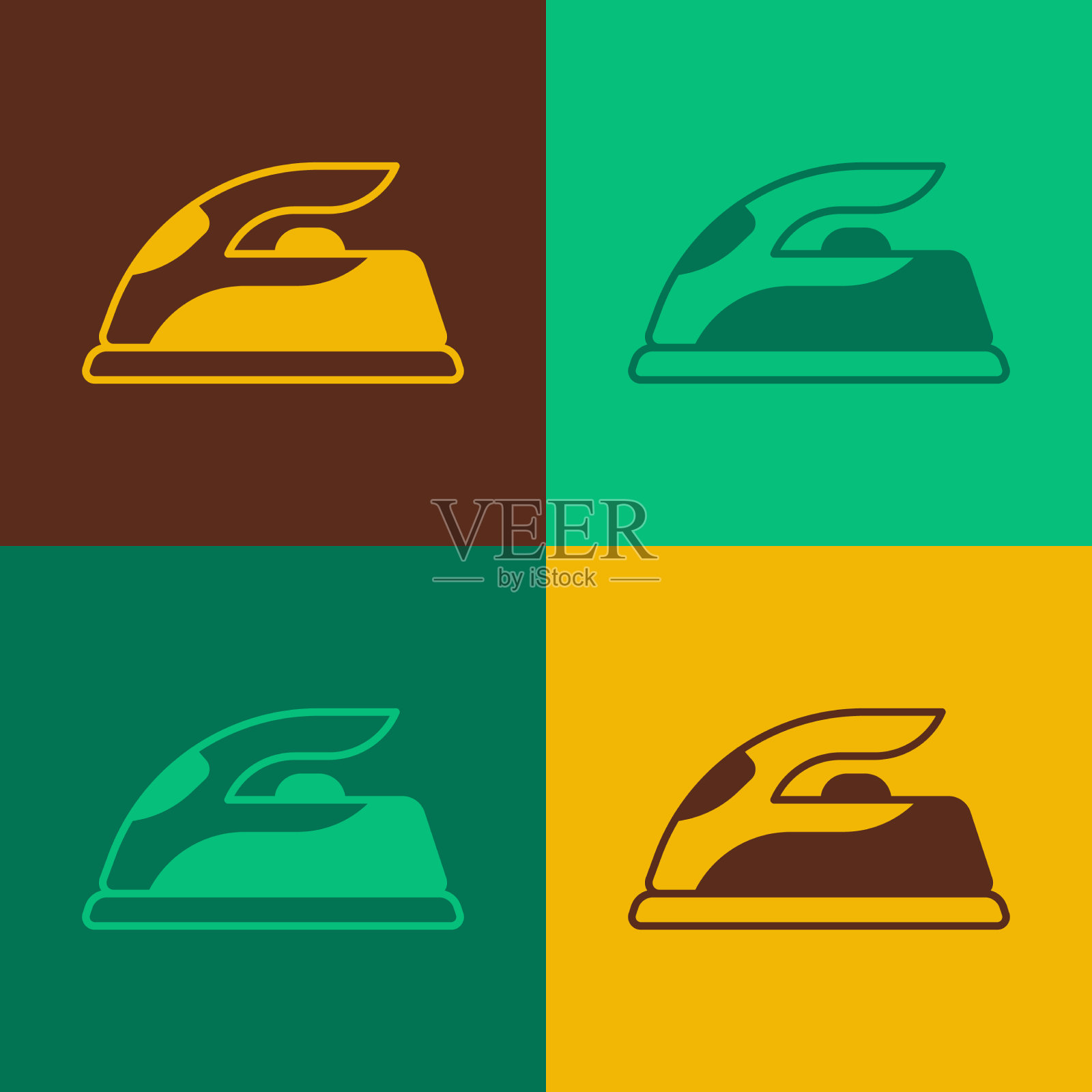 波普艺术电熨斗图标孤立在颜色上插画图片素材