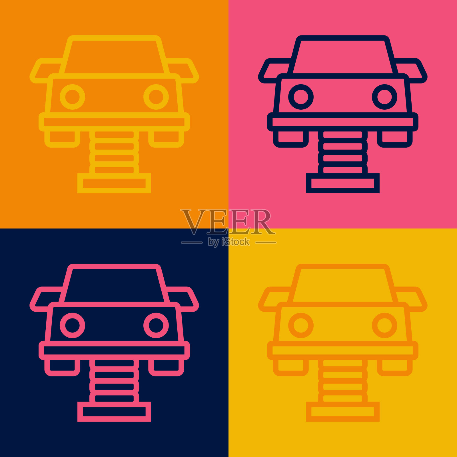 波普艺术线摇摆车在操场上的图标插画图片素材