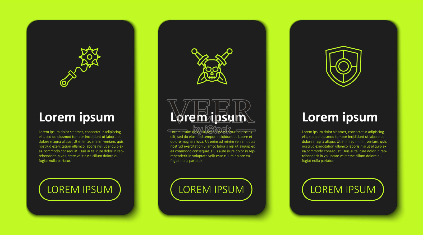 用尖刺骷髅剑和盾设置线锤图标素材