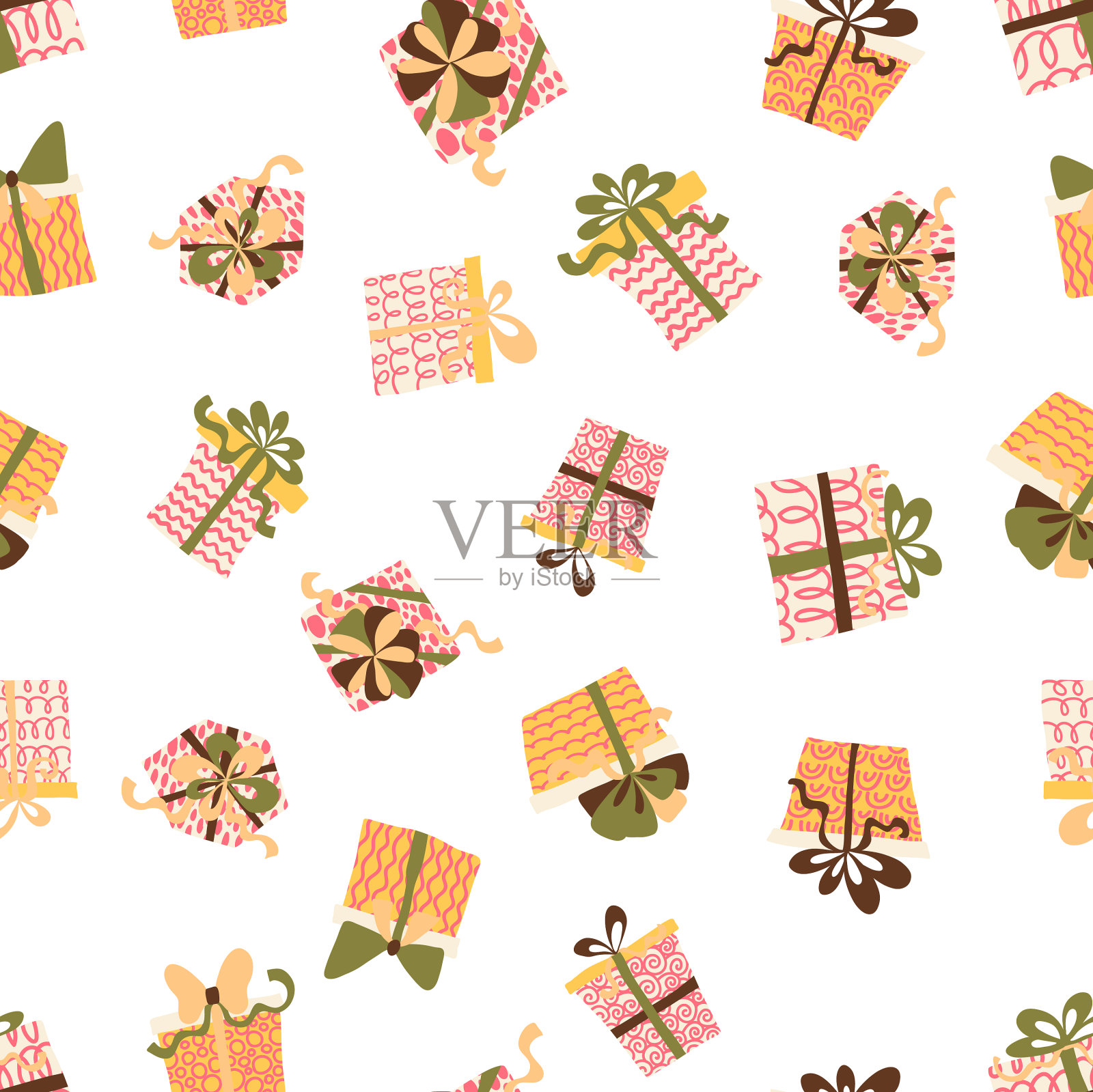 无缝图案手绘礼品盒插画图片素材
