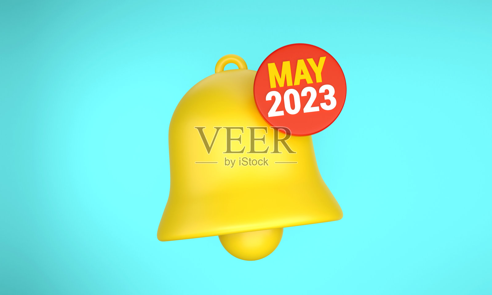 带有2023年5月消息的黄色通知铃。新通知提醒。照片摄影图片