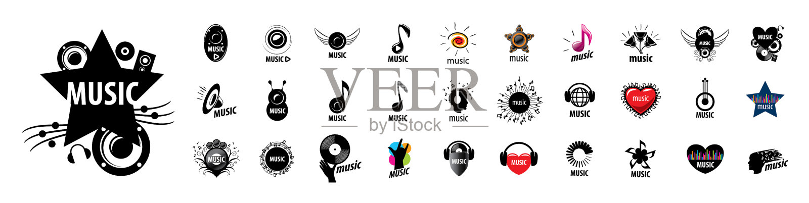 白色背景上的一组标志音乐图标素材