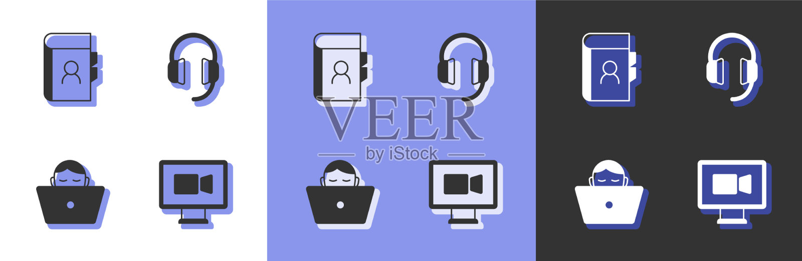 设置视频聊天会议电话簿自由职业者图标素材