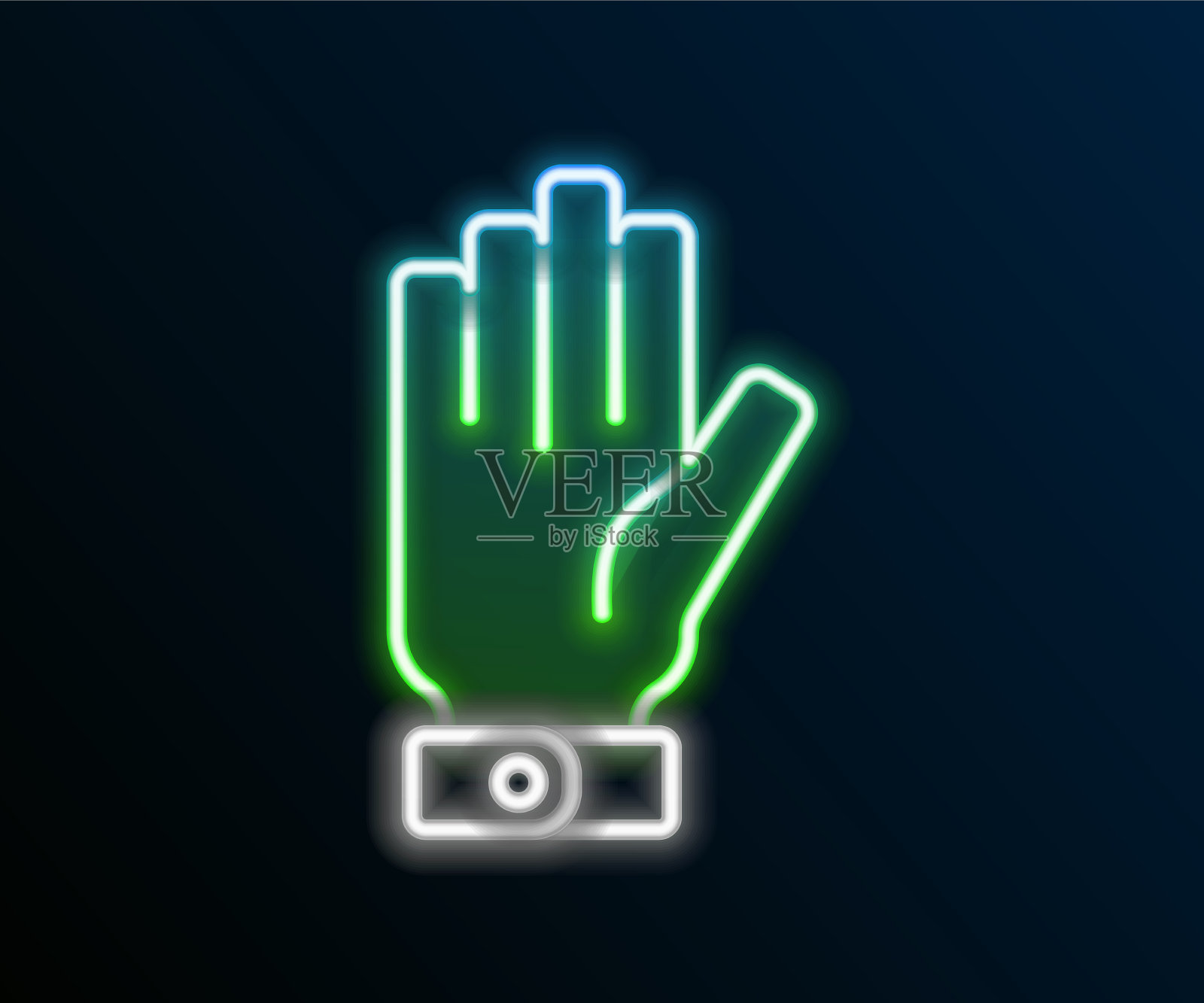 发光的霓虹灯线消防员手套图标孤立插画图片素材