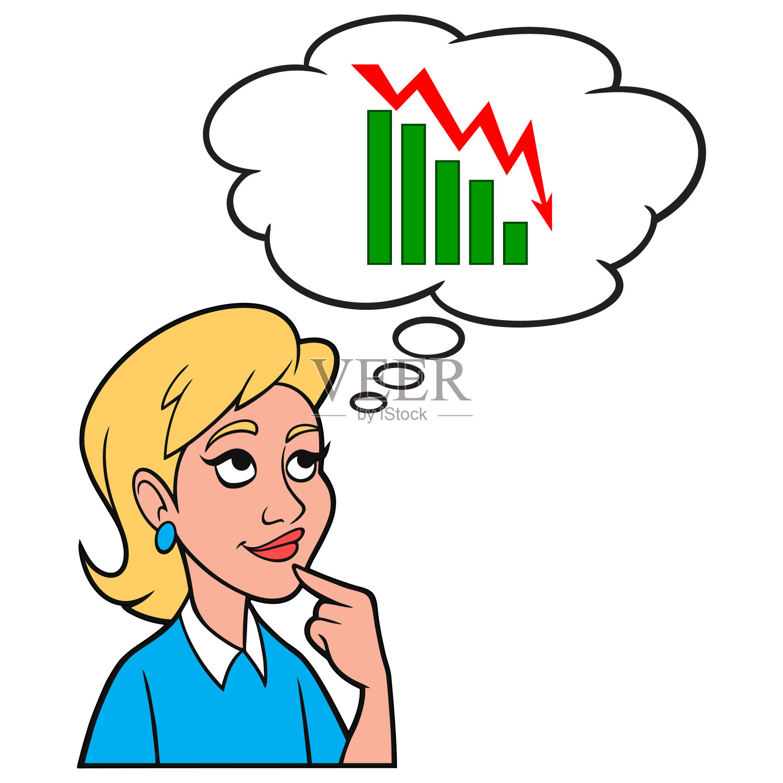 女孩在想股市的损失设计元素图片