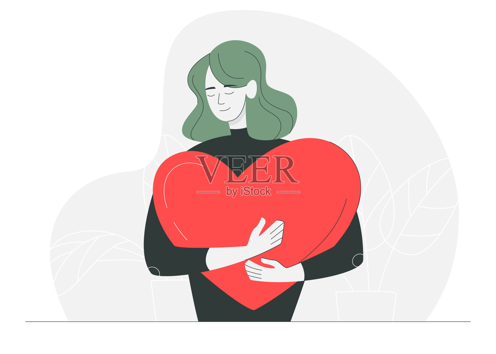 年轻女子双手捧着一颗心。矢量插图的一个女人。爱的概念。插画图片素材