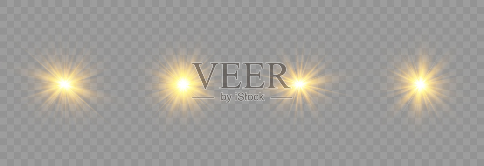 一组闪光灯在透明背景上。矢量辉光闪耀效果。金色发光的光在透明的背景上爆炸。透明的阳光，明亮的闪光。特殊镜头光晕效果。矢量插图。插画图片素材