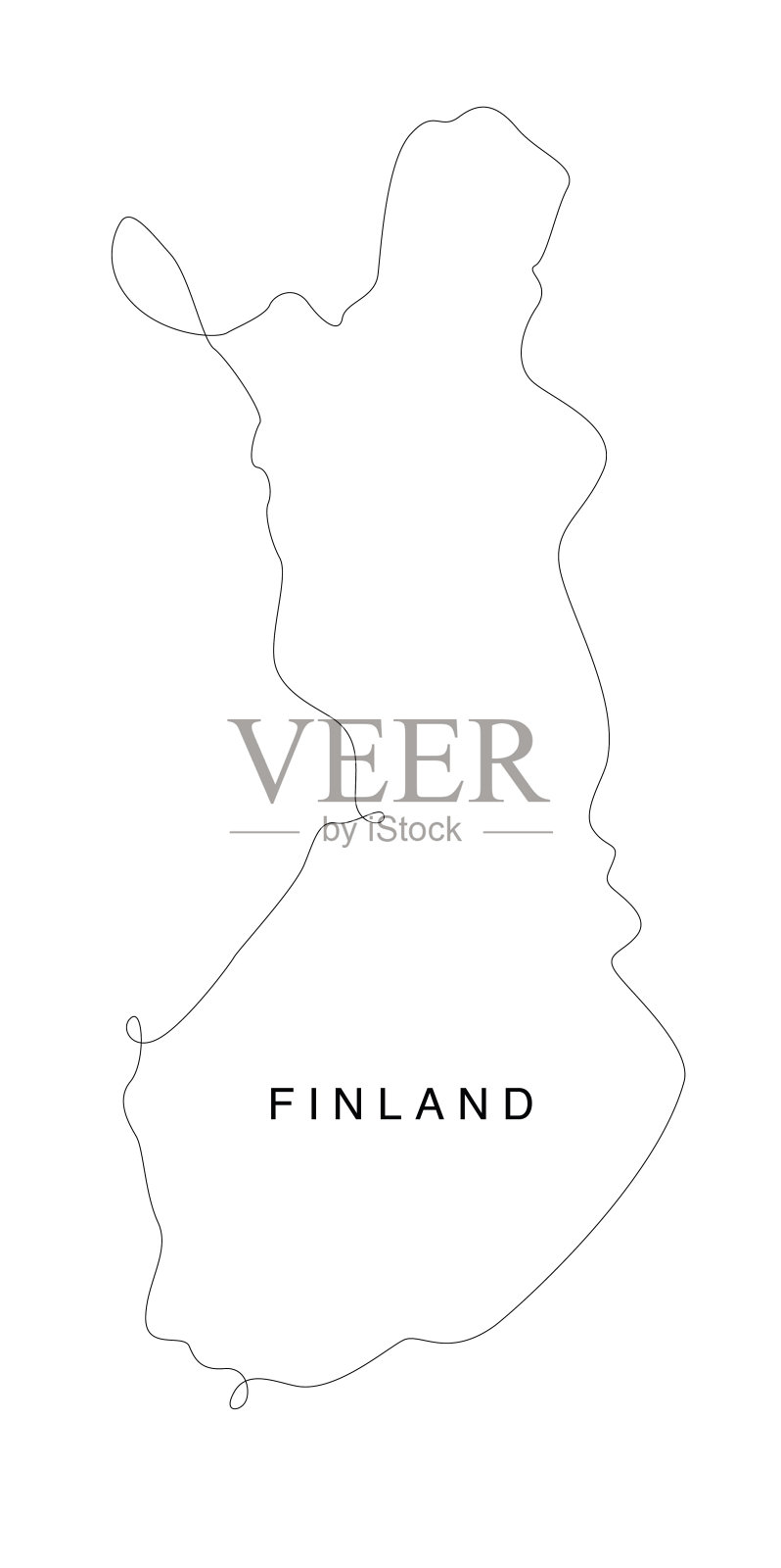 线条艺术芬兰地图。连续线欧洲地图。矢量插图。单一的轮廓。插画图片素材
