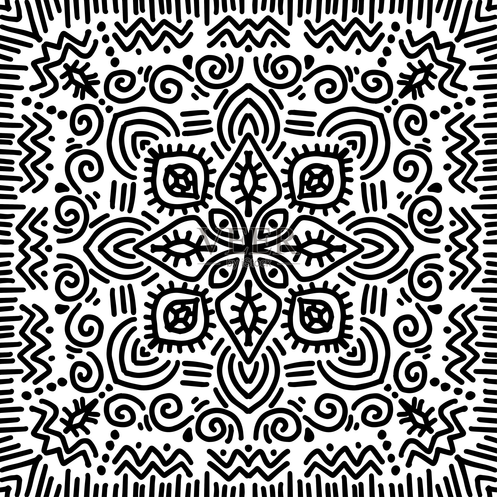 民族装饰装饰在黑白上。插画图片素材