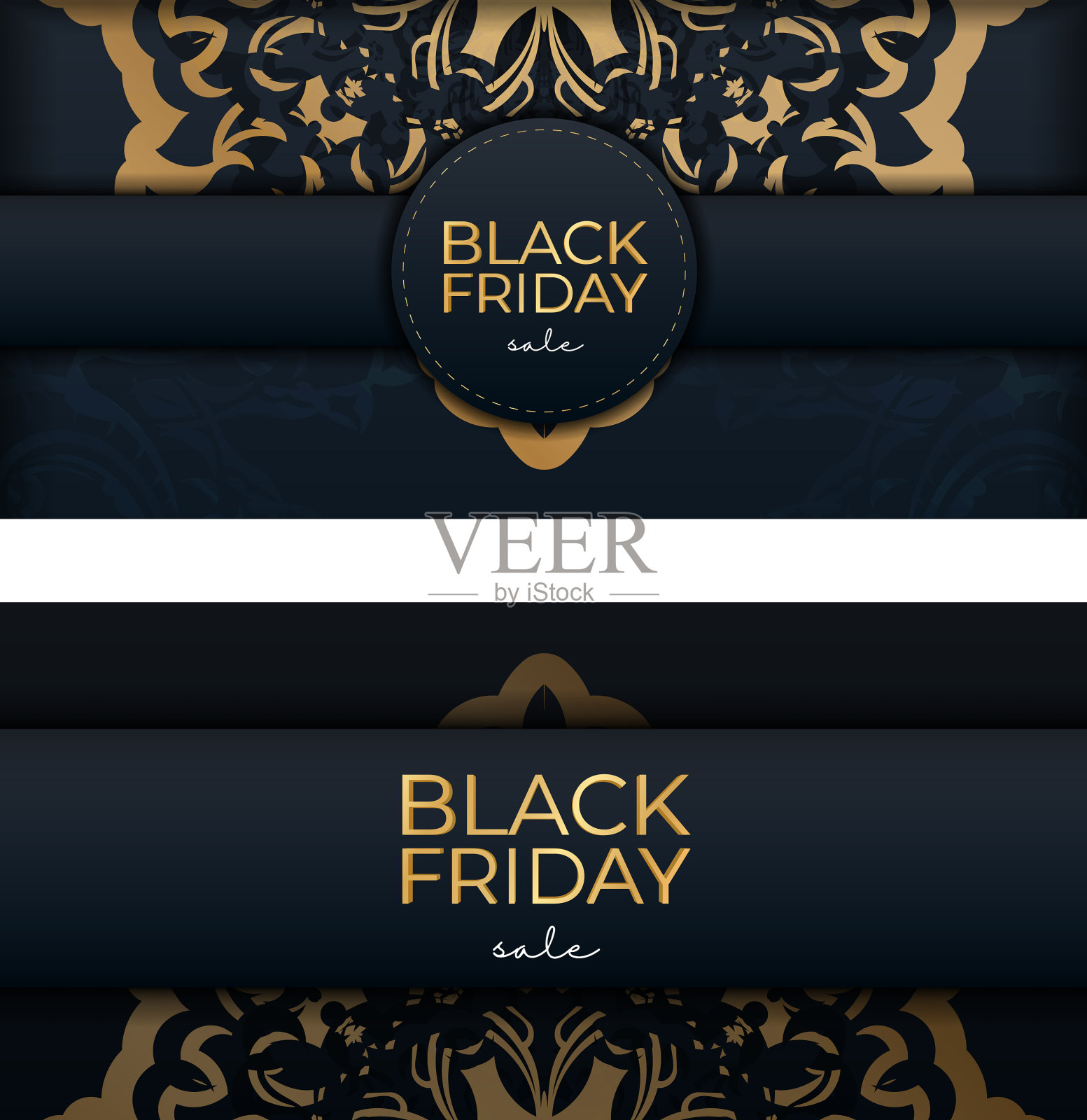 蓝色黑色星期五销售海报与圆金设计模板素材