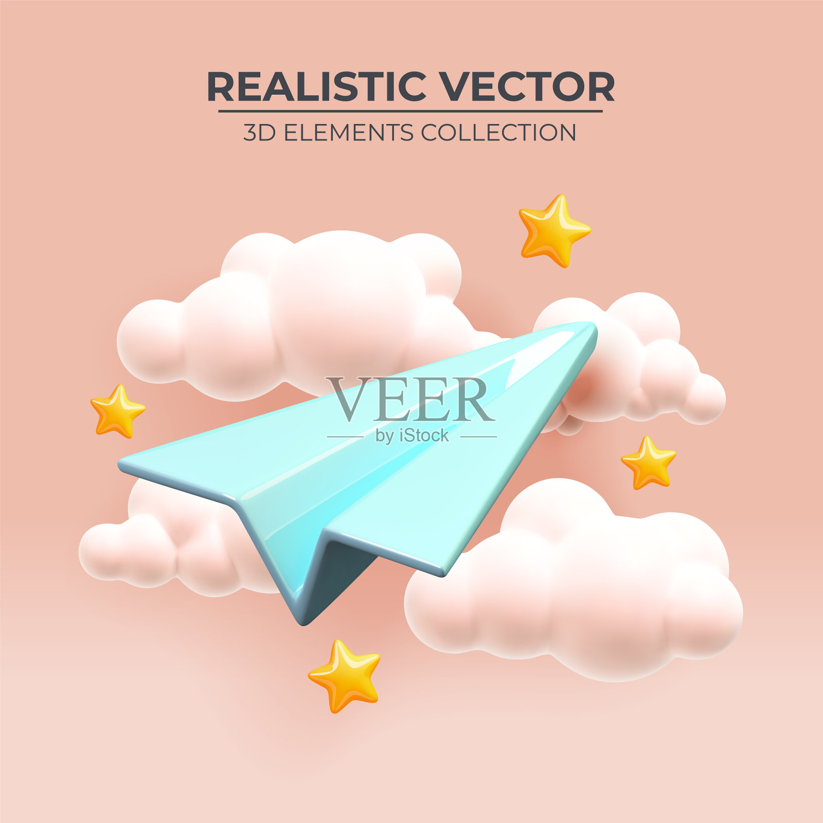 纸飞机在粉红色的天空现实的3d设计插画图片素材