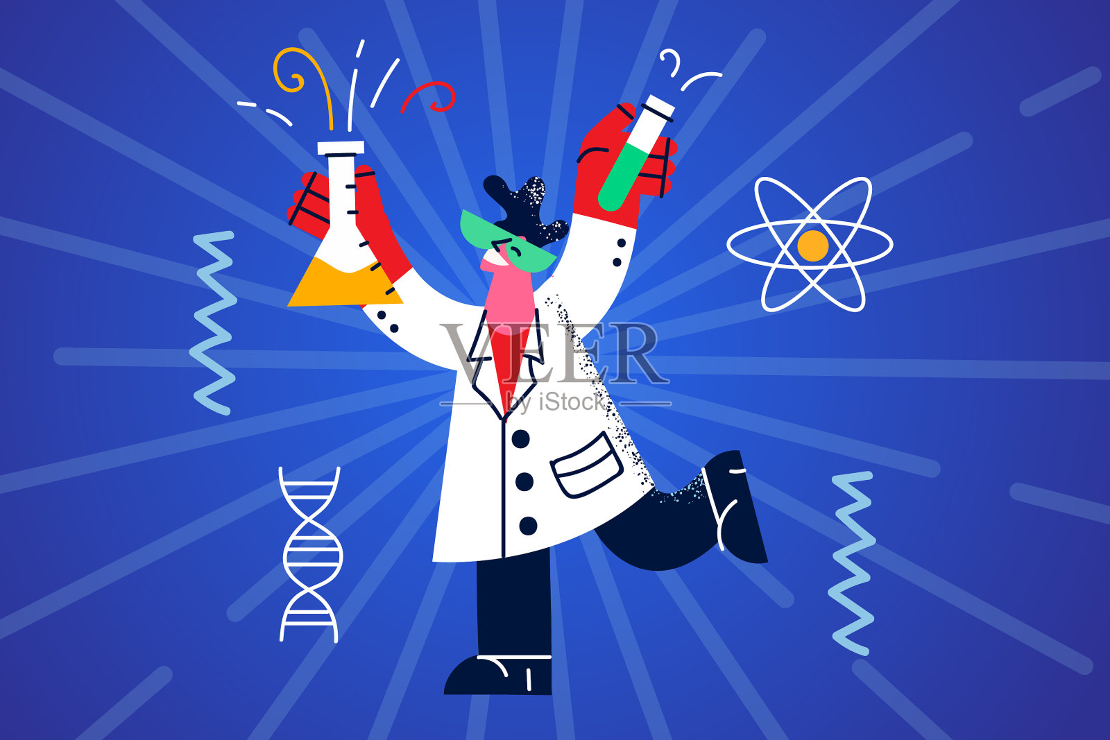 快乐的科学家在实验室做实验插画图片素材