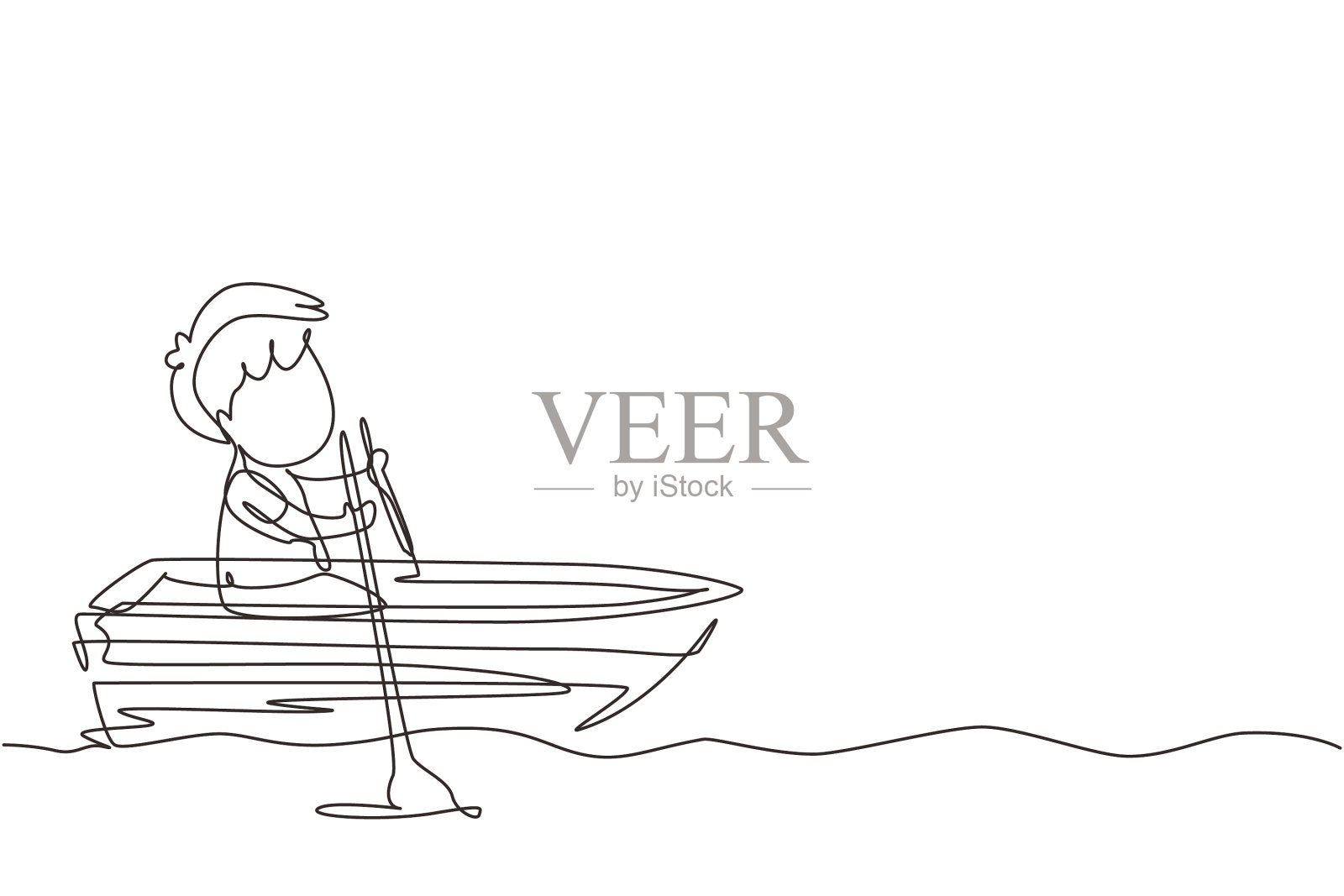 单线连续画可爱小男孩设计元素图片