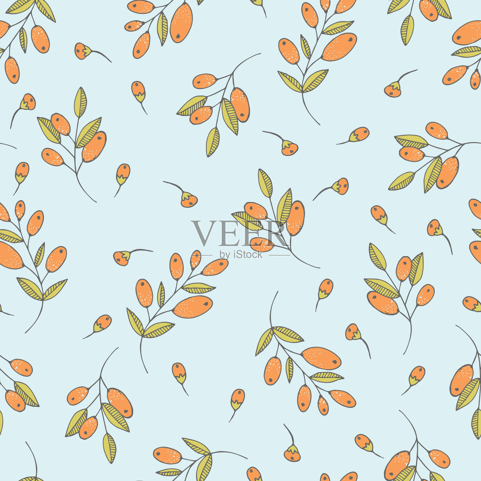 可爱的橙色浆果无缝图案插画图片素材