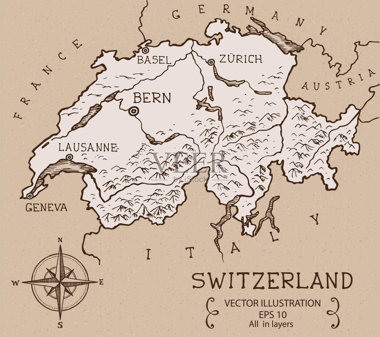 瑞士古地图插画图片素材