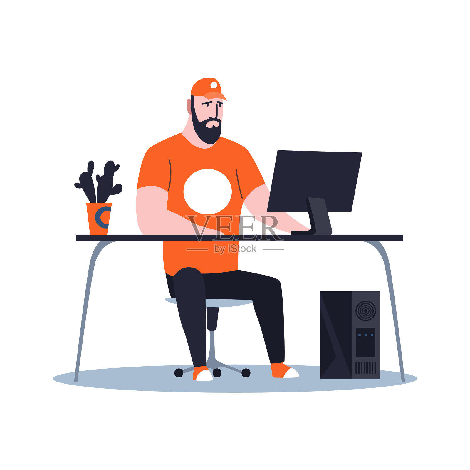 男性系统管理员在计算机上进行维护工作设计元素图片