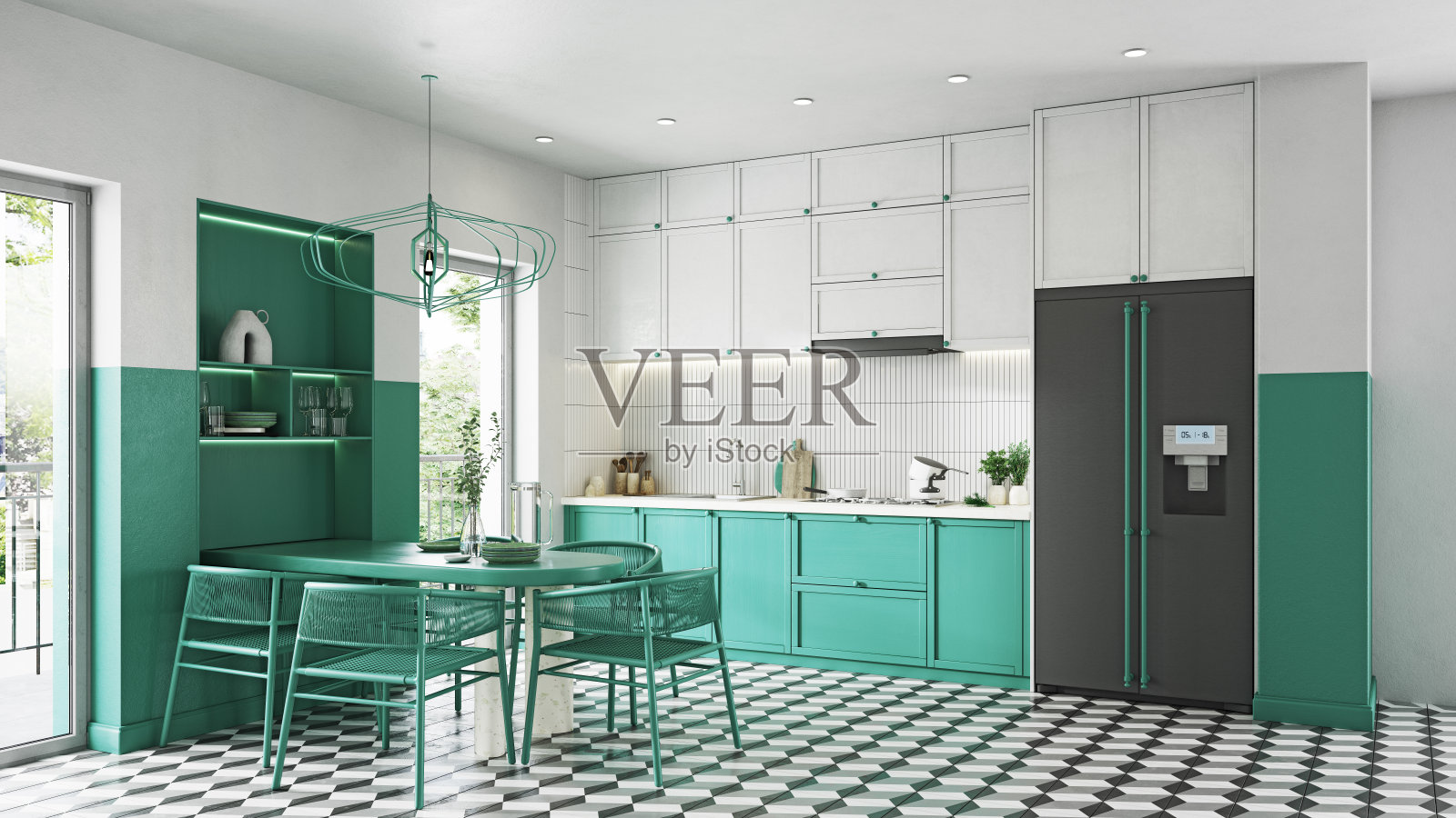 现代厨房内部。照片摄影图片