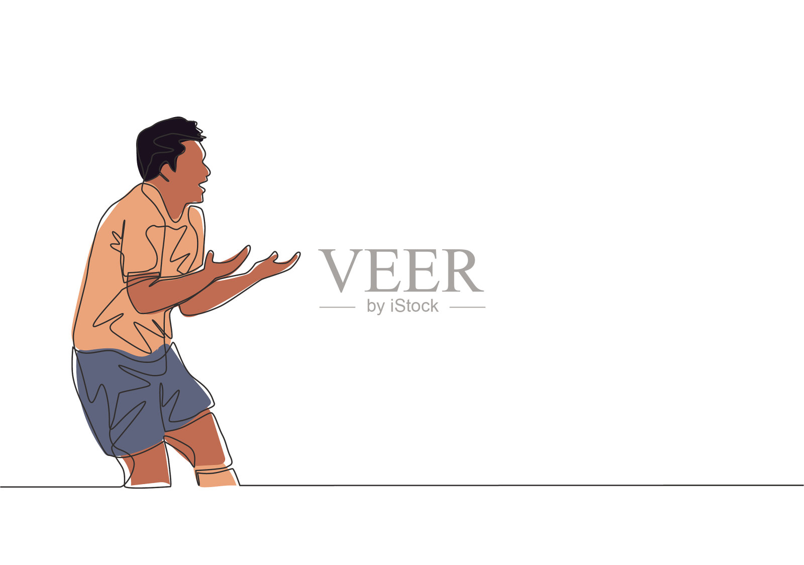 一幅愤怒的少年足球的单线画设计元素图片