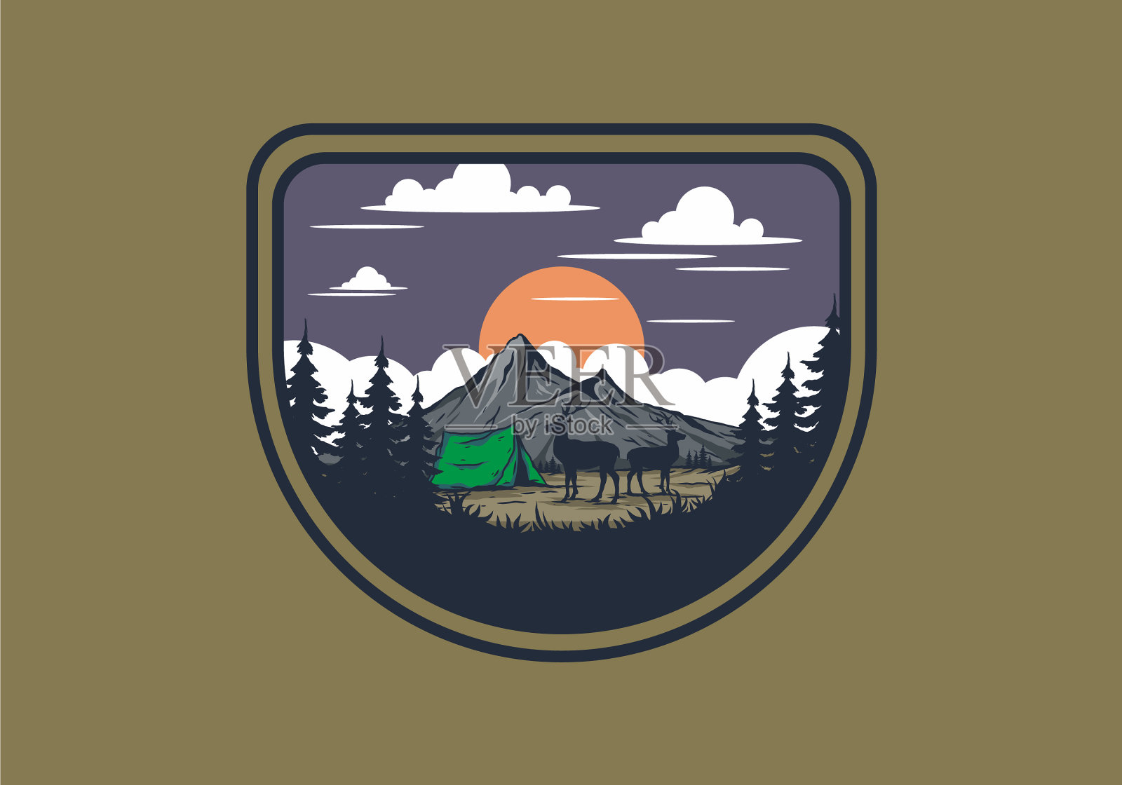 古董野生动物露营图插画图片素材