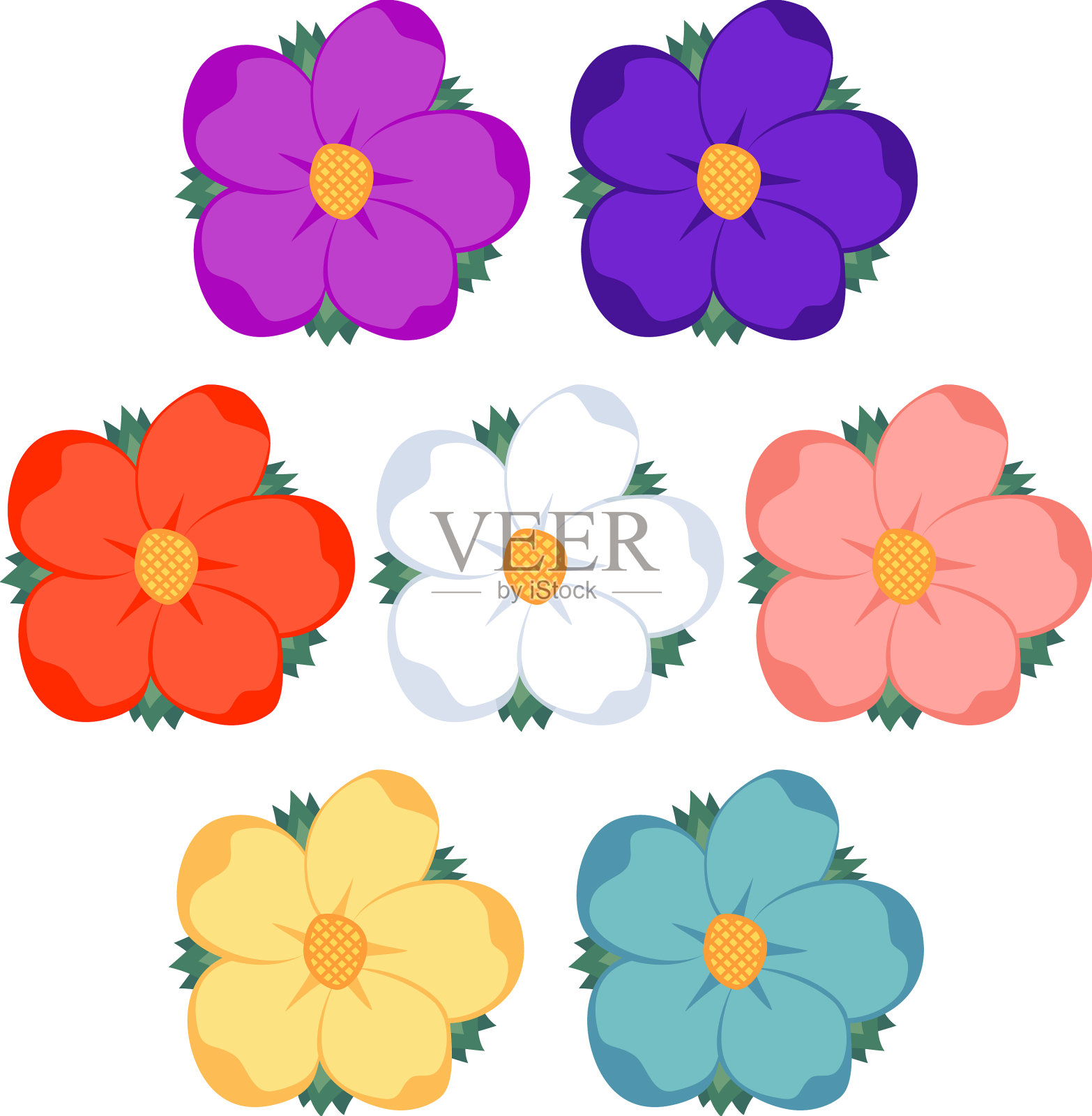 彩色卡通雏菊花设定在白色插画图片素材