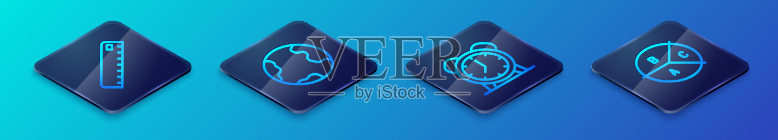 设置等距线闹钟尺饼图图标素材