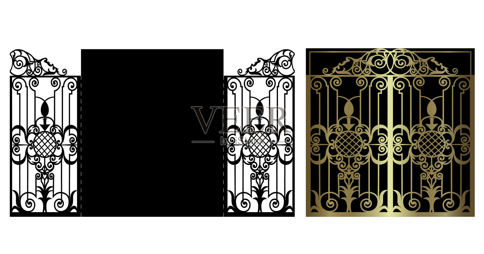 折叠门请柬插画图片素材