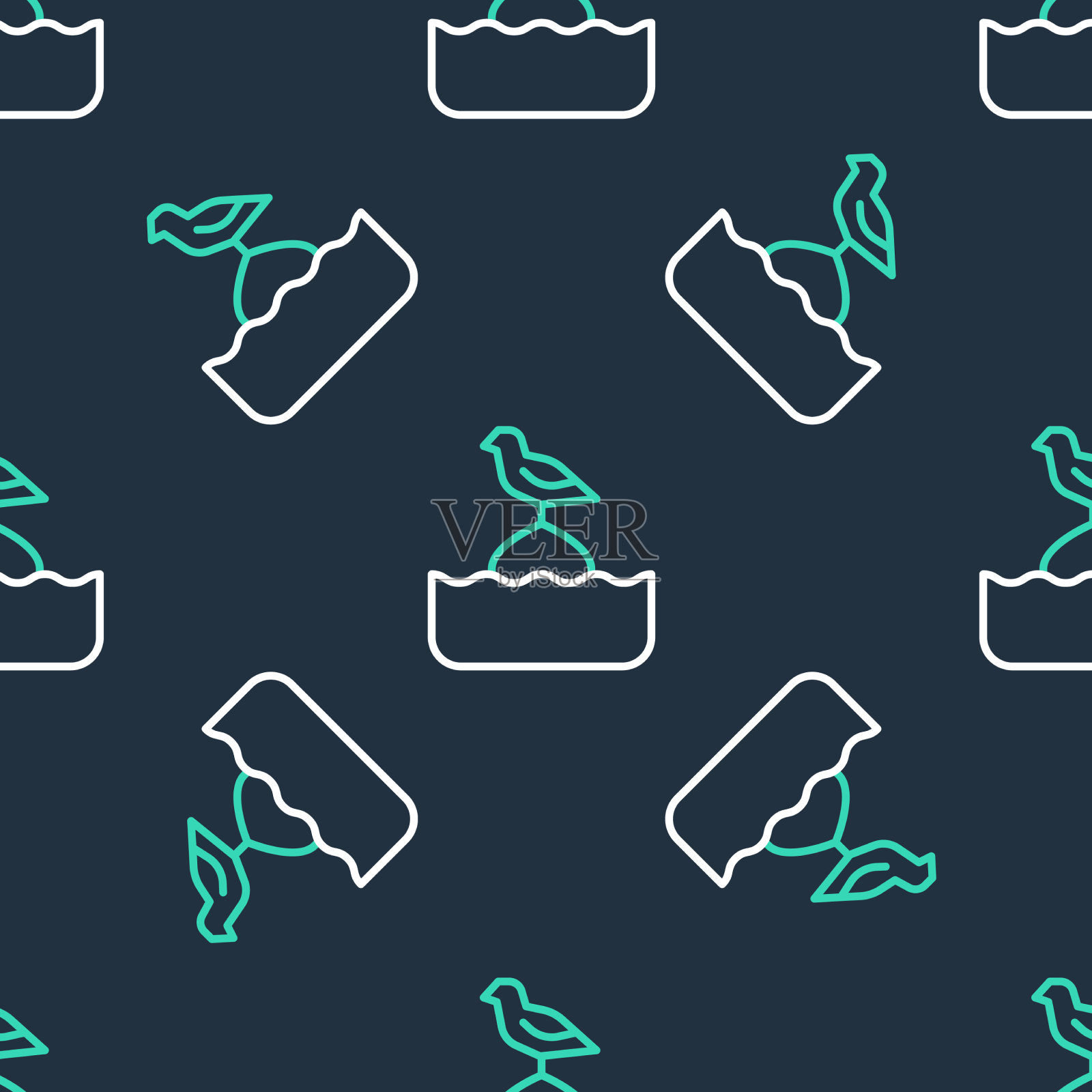 线海鸥坐在海面上的一个浮标上的图标插画图片素材