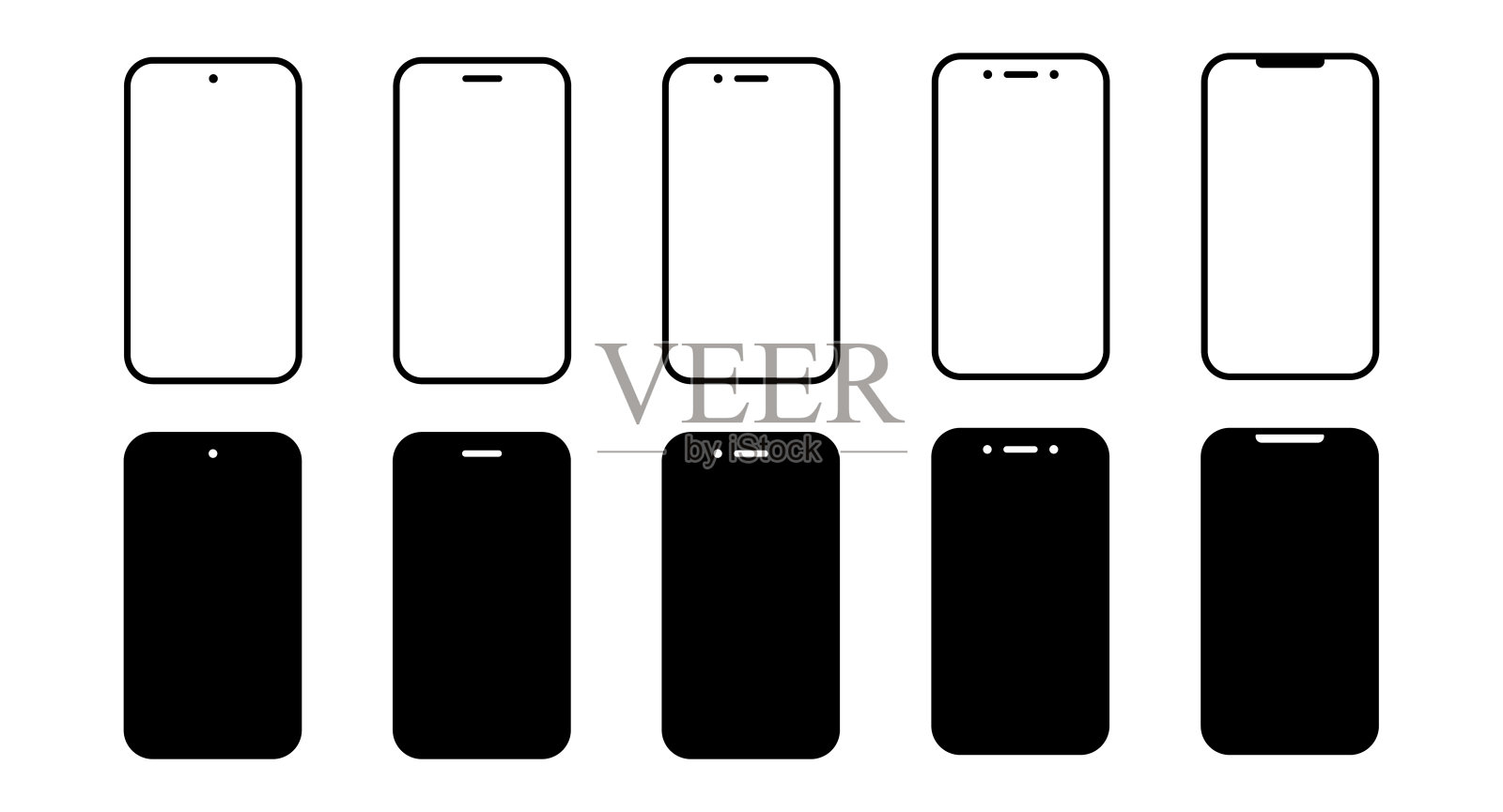 智能手机模型向量集。轮廓手机图标，矢量插图插画图片素材