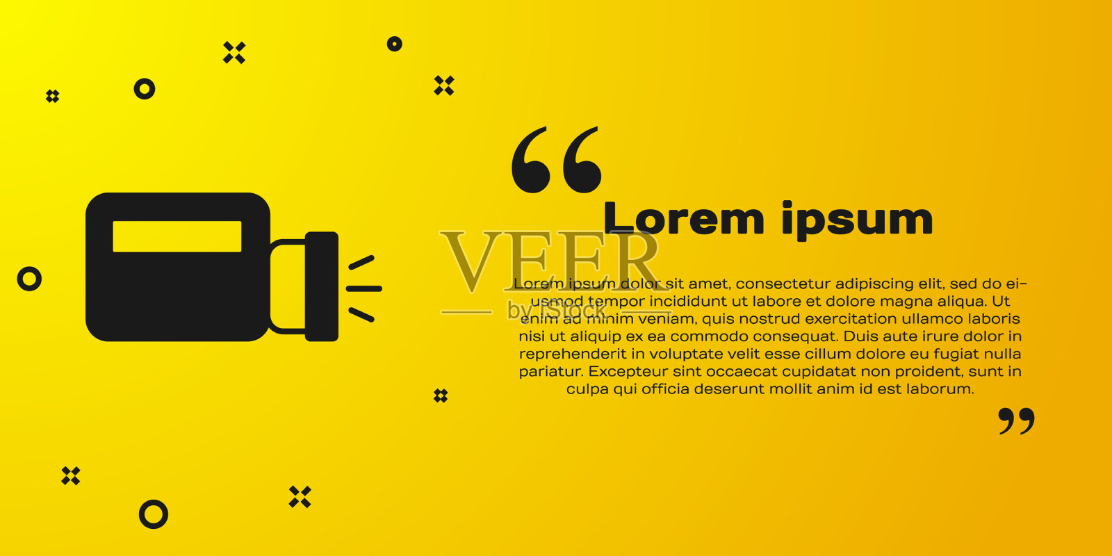 黑色手电筒图标孤立在黄色插画图片素材