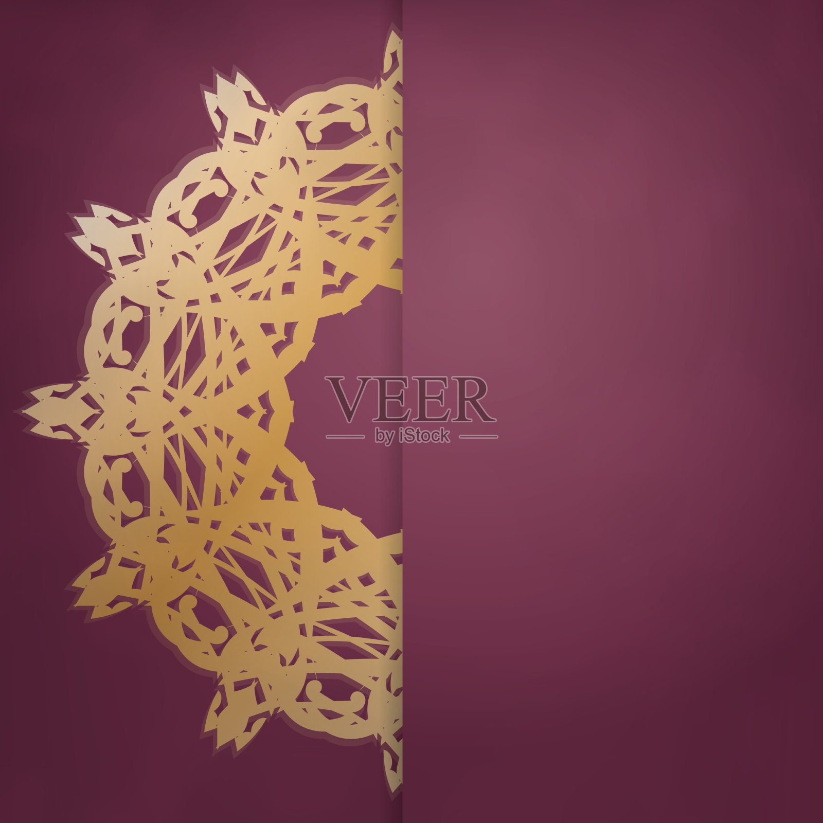 酒红色传单，印着印度金色图案设计模板素材