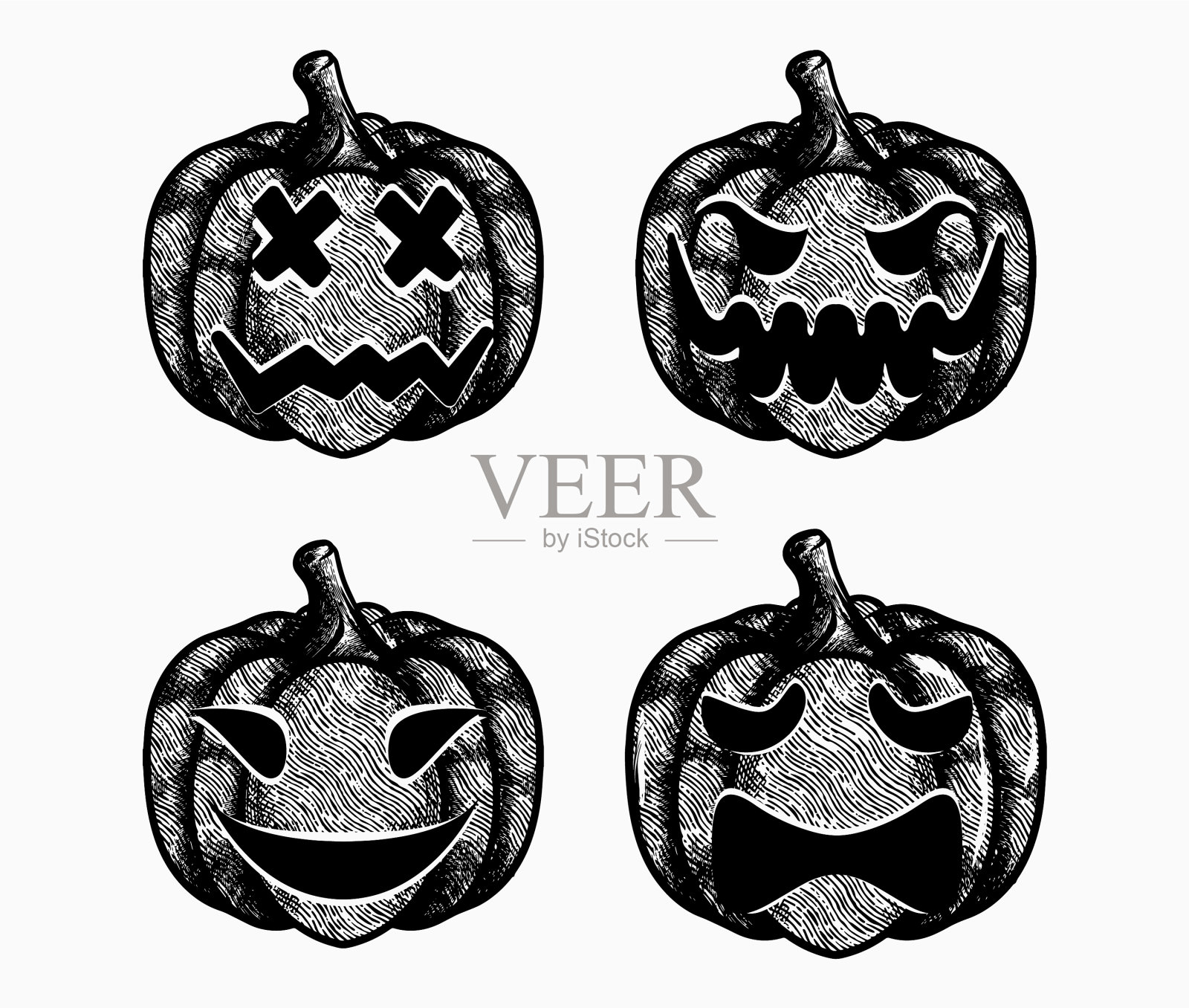 手绘雕刻万圣节南瓜脸插画图片素材