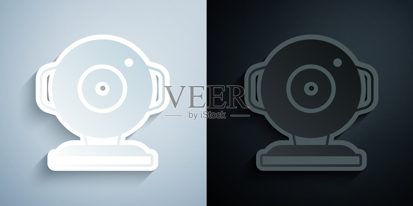 剪纸网相机图标孤立在灰色和图标素材