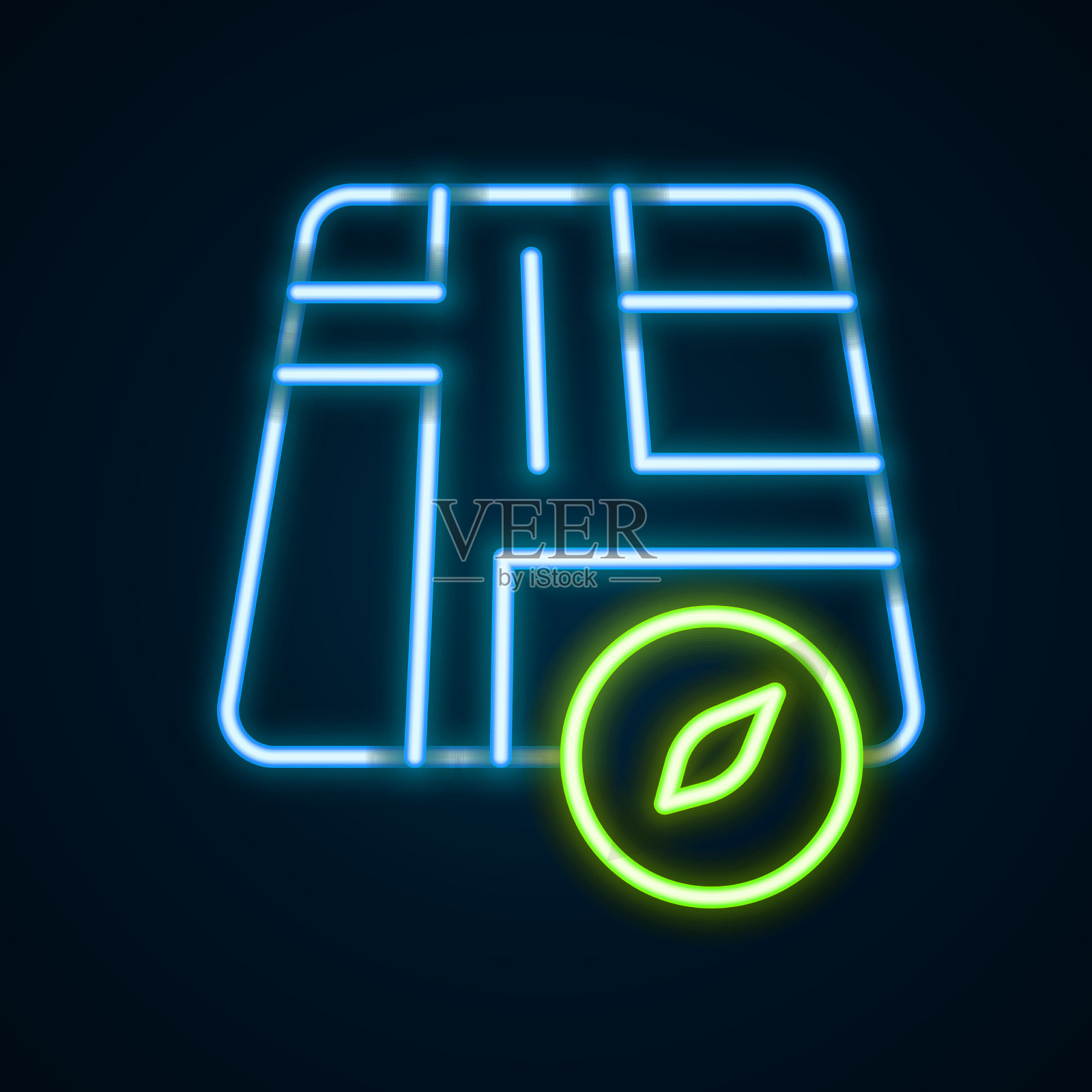 发光的霓虹灯线地图指针与出租车图标插画图片素材