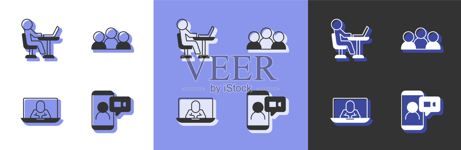 设置视频聊天会议自由职业者和会议图标素材