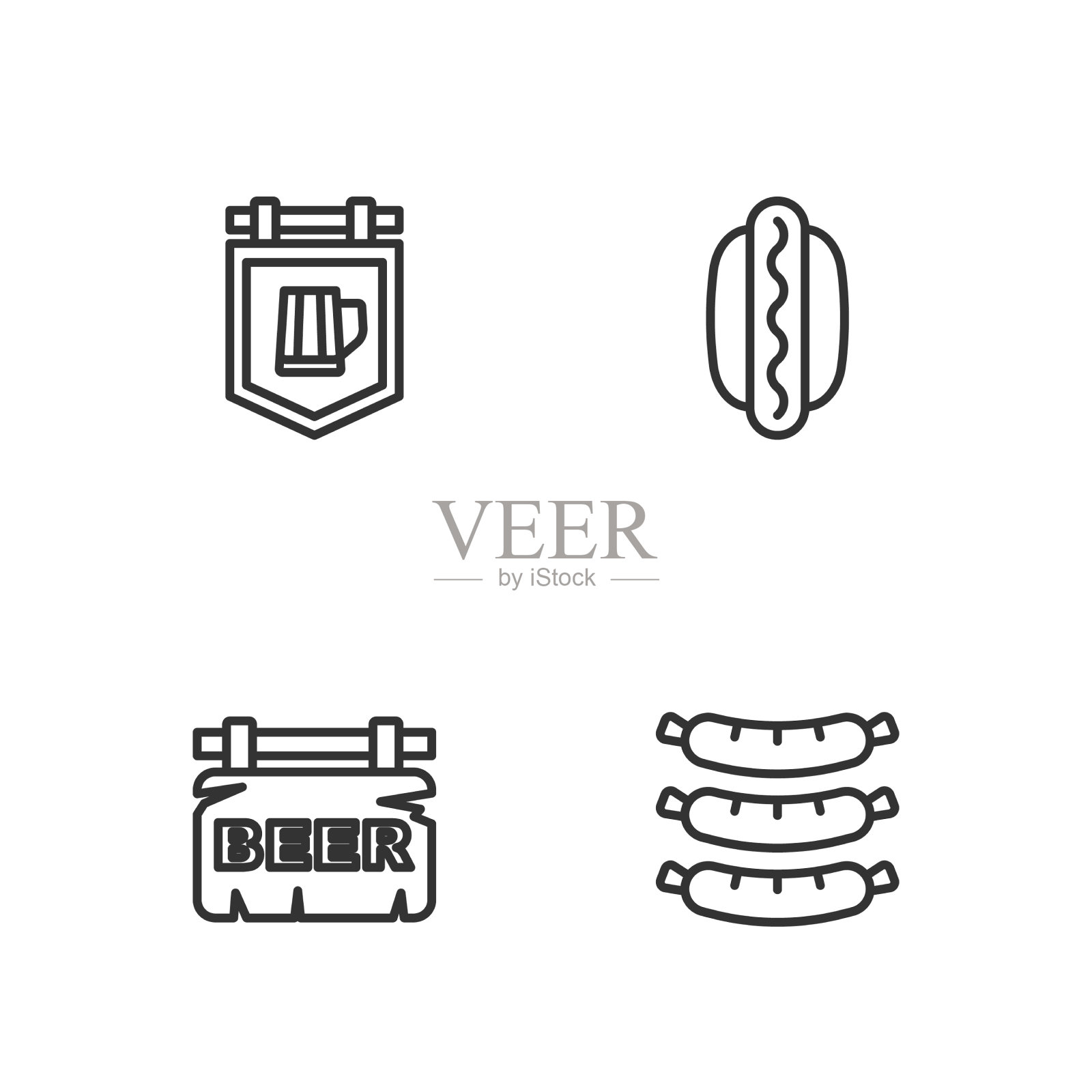 放线香肠招牌和啤酒啤酒图标素材