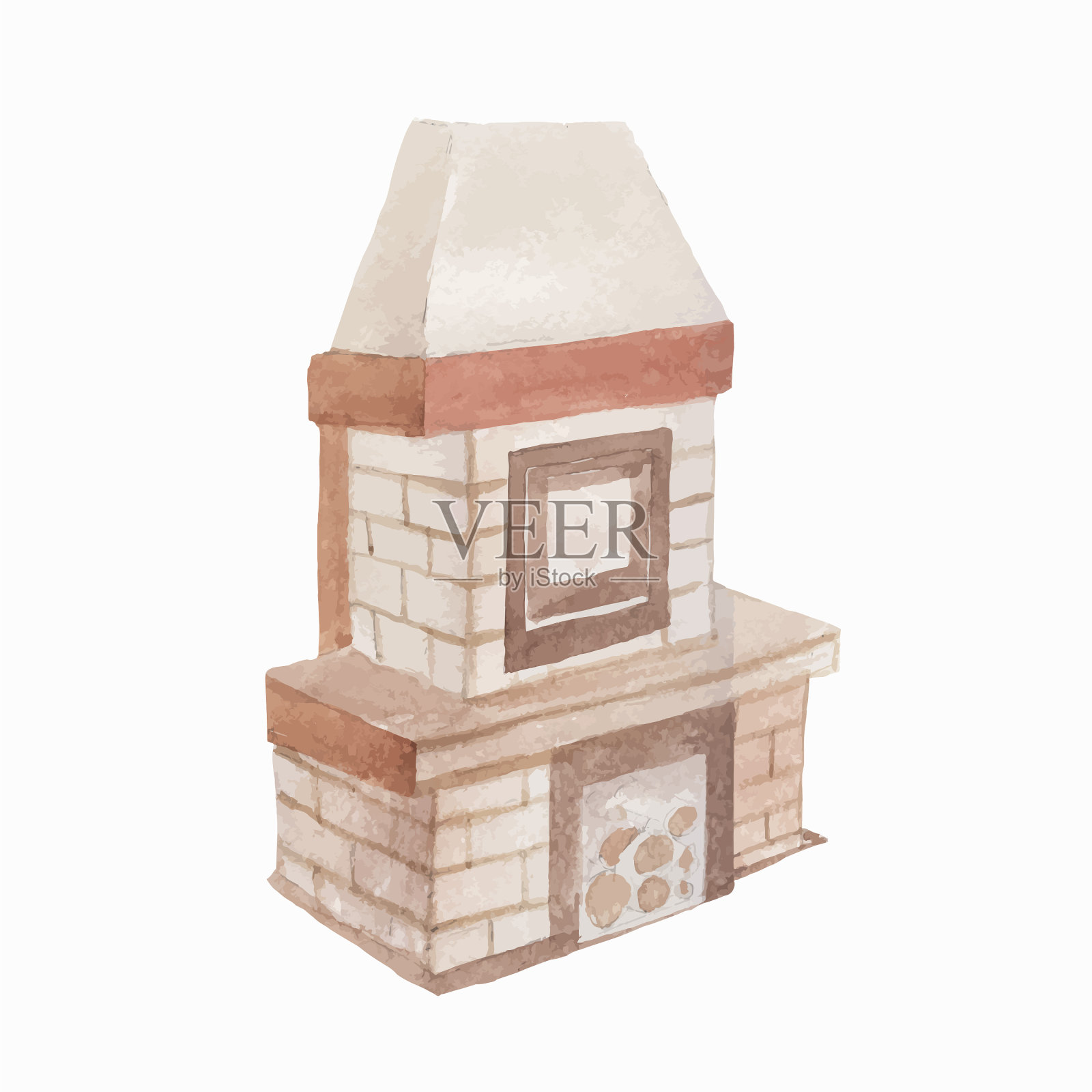 壁炉舒适圣诞新年水彩il插画图片素材