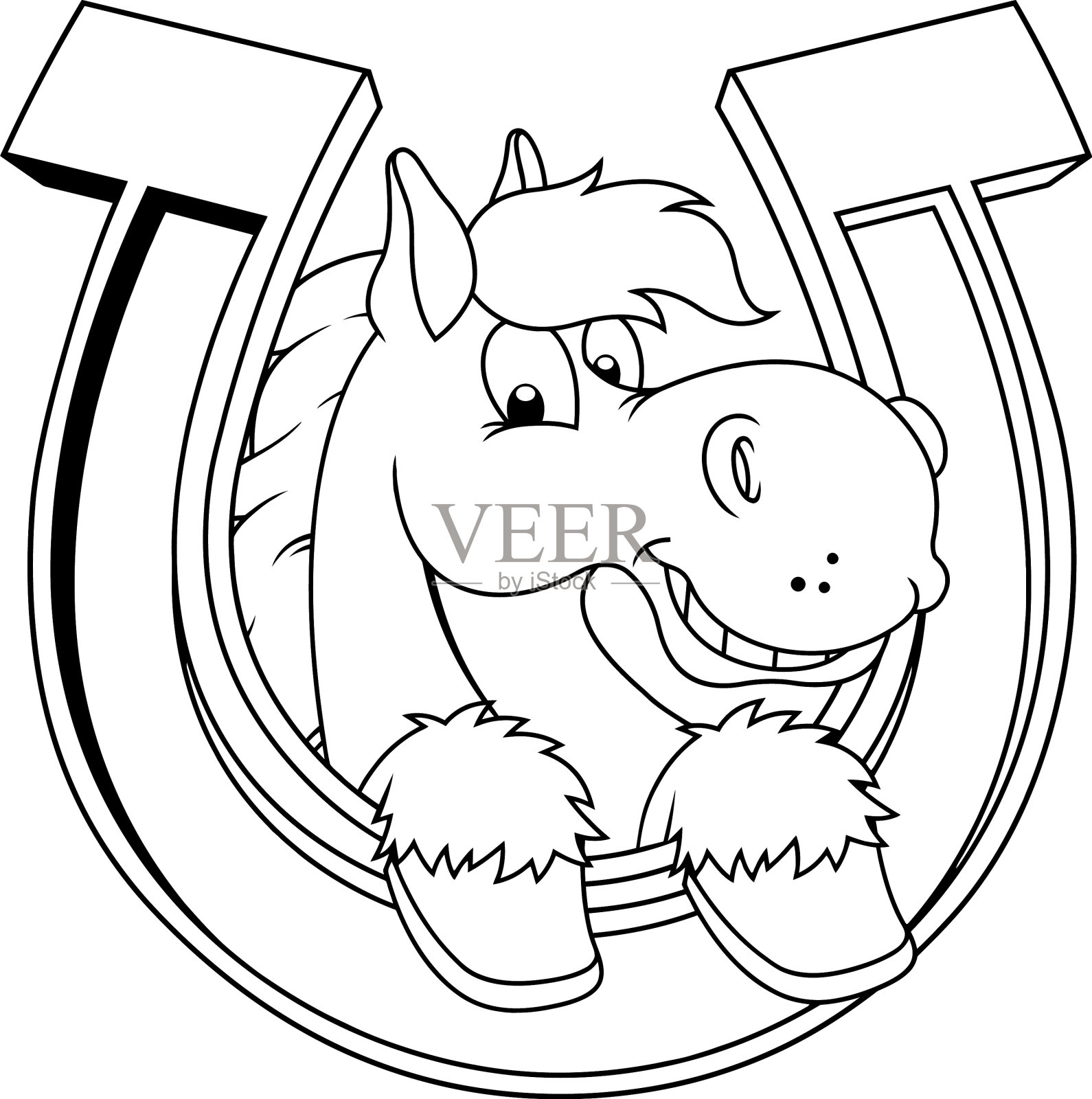 勾勒出微笑的马头卡通形象设计元素图片