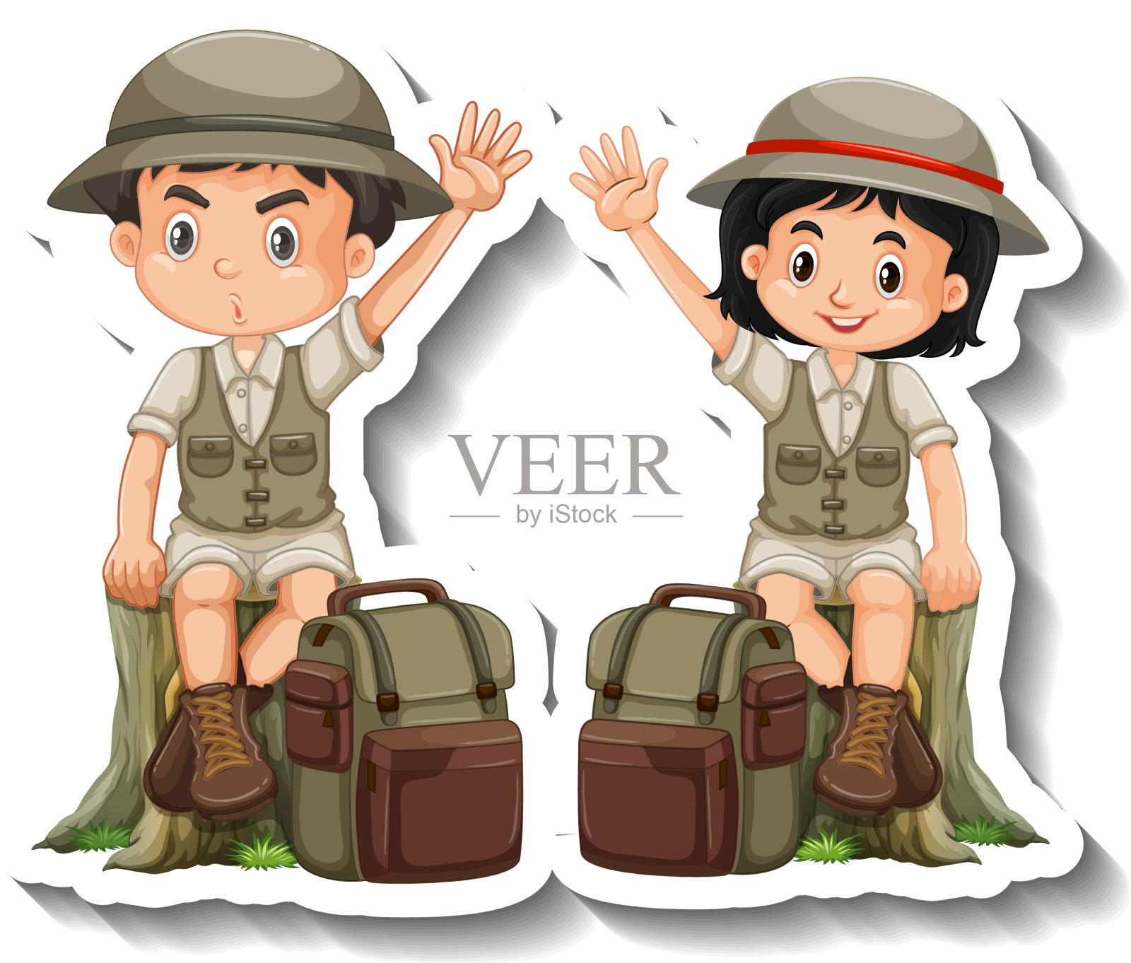 几个孩子穿着狩猎装卡通人物设计元素图片